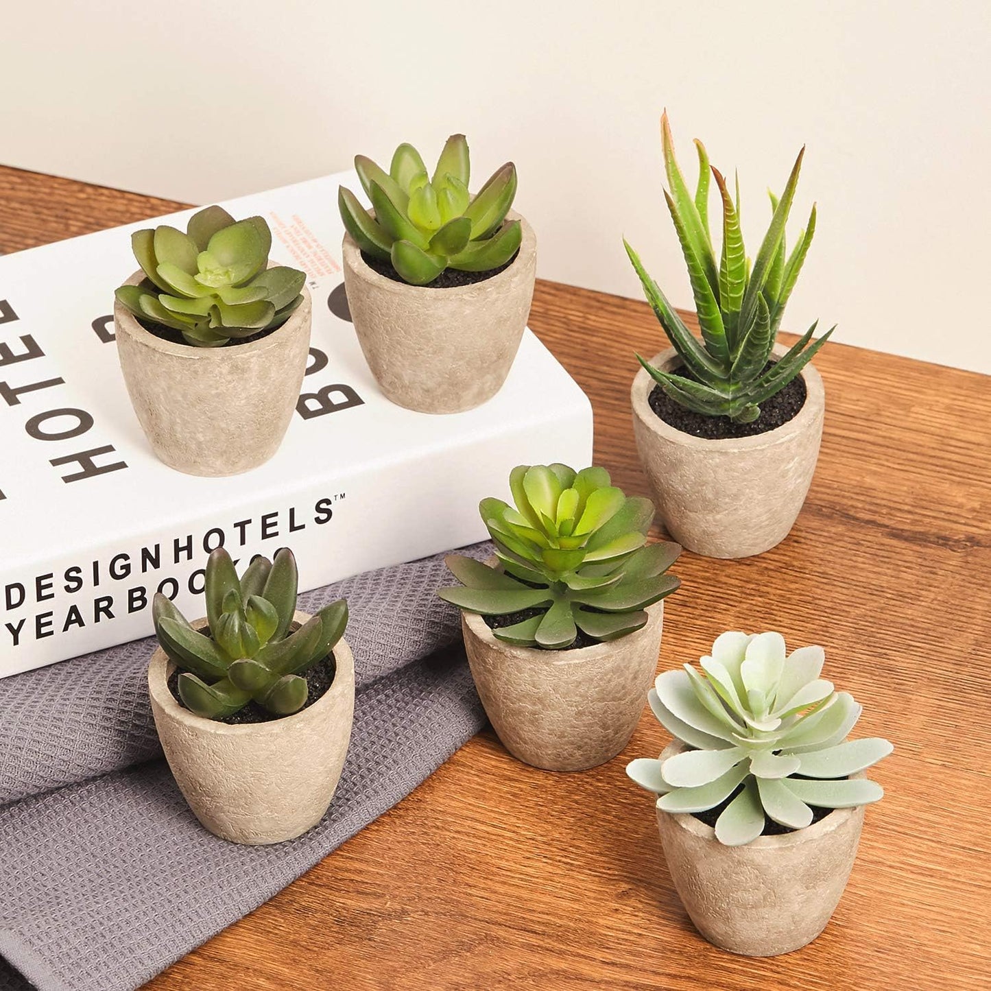 Artificial Succulents Plants Potted Set-Decorative Fake Succulent Plant Faux Plastic Plant / A6sets