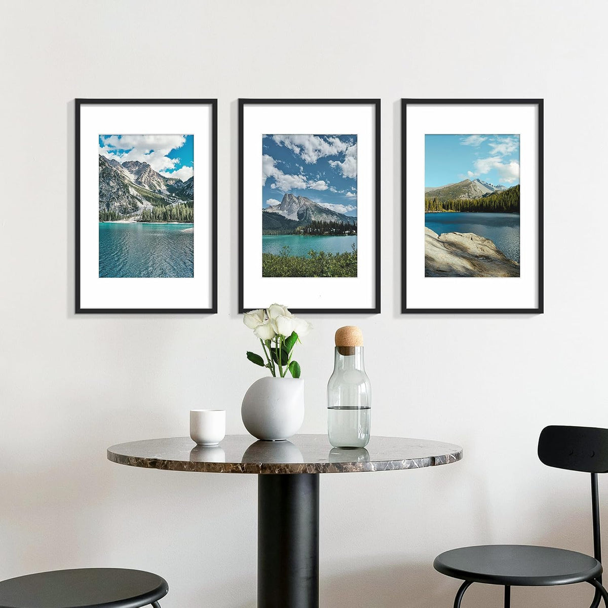 Wiscet 11x17 Picture Frame Set of 9, for Wall Hanging Display, Black | Display Pictures 8x12 with Mat or 11x17 without