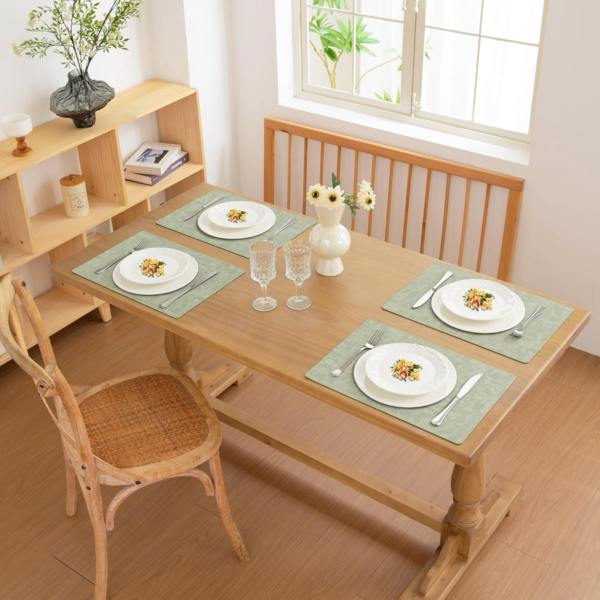 FROMHEART Faux Leather PU Placemats Set of 8 (Light Green,11.8" x 17") | Waterproof,Heat/Oil Stain-Resistant Table
