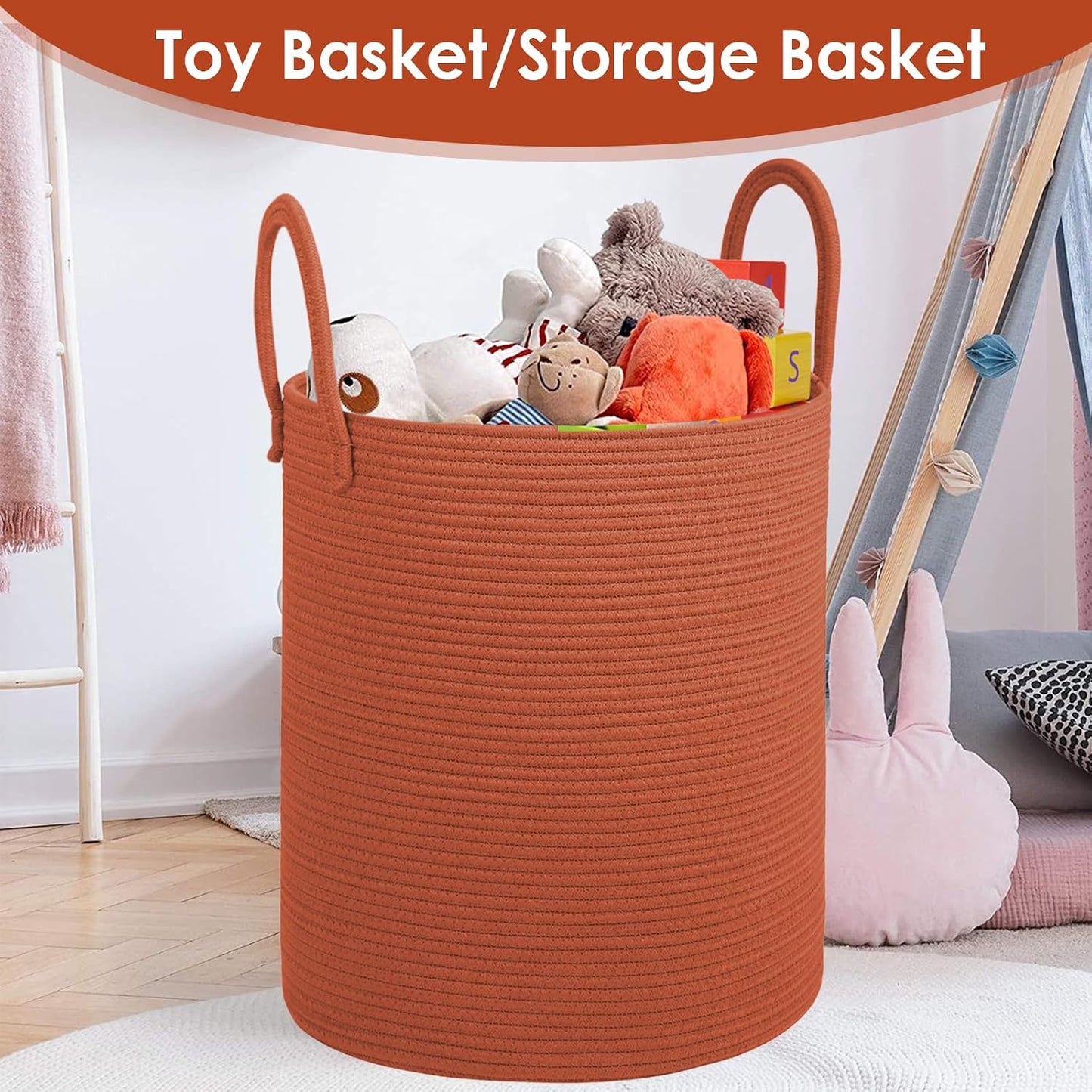 Blanket Basket / Cotton Rope Laundry Basket / Brick Red / 100L