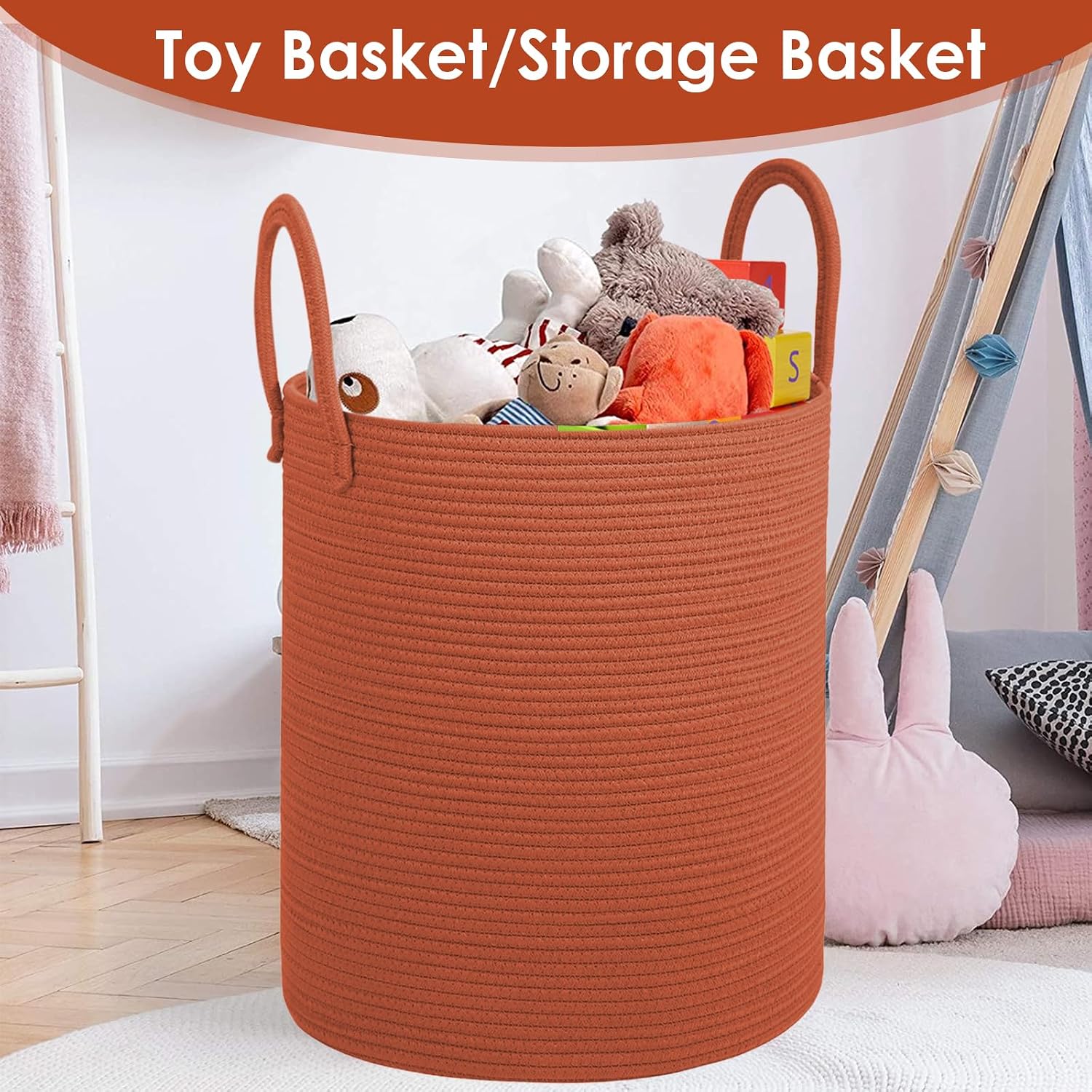 Blanket Basket / Cotton Rope Laundry Basket / Brick Red / 100L