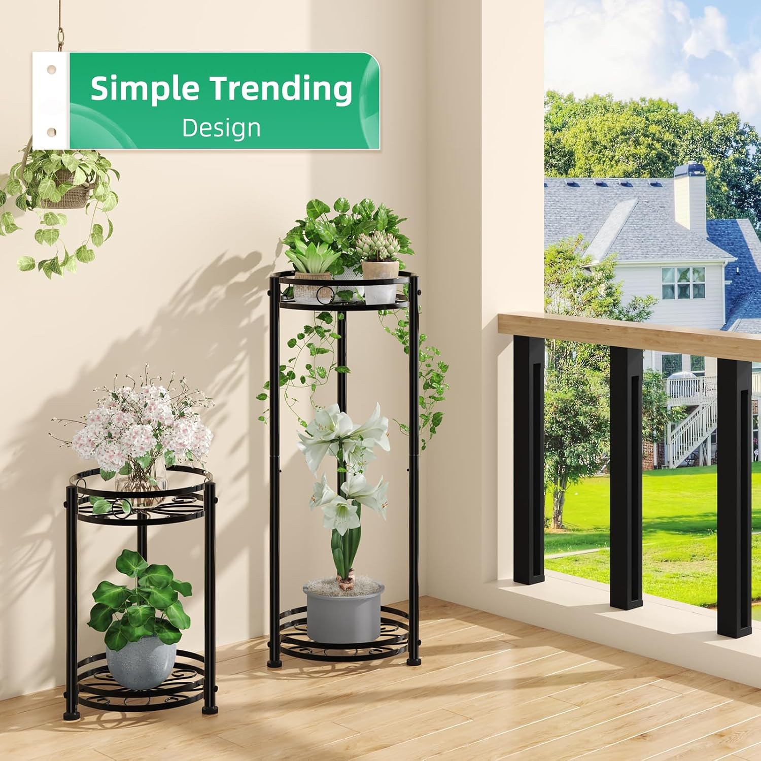 Simple Trending Round Plant Stand Indoor Outdoor, Waterproof Metal Tall 31” Plant Shelf Holder, Heavy Duty Flower Pot
