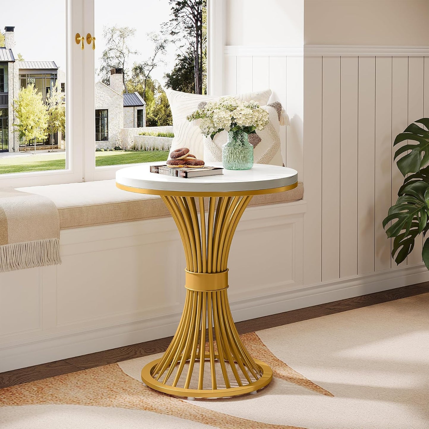 Modern Faux Marble Side Table / Gold