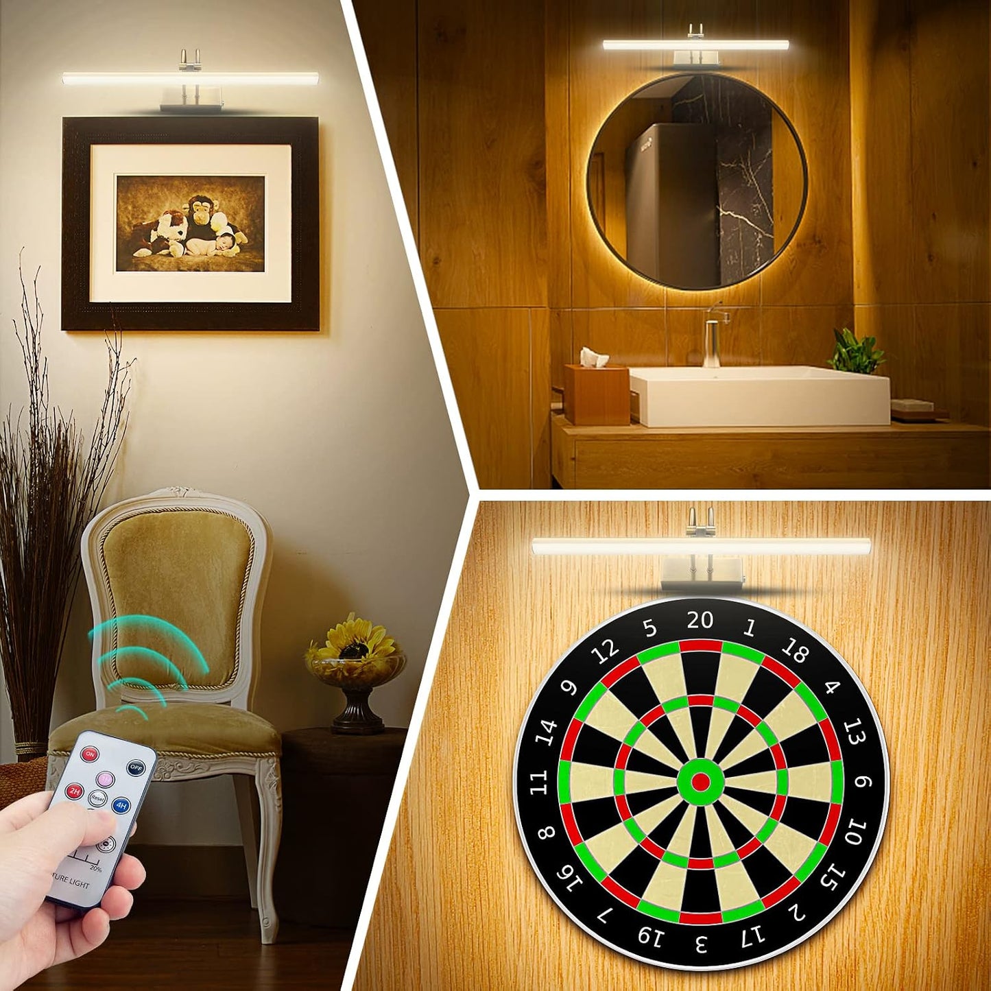 Picture Light,5000mAh Wireless Wall Light,13" Art Light,Antique Brass | Rechargeable Photo Lights,Remote Timer and