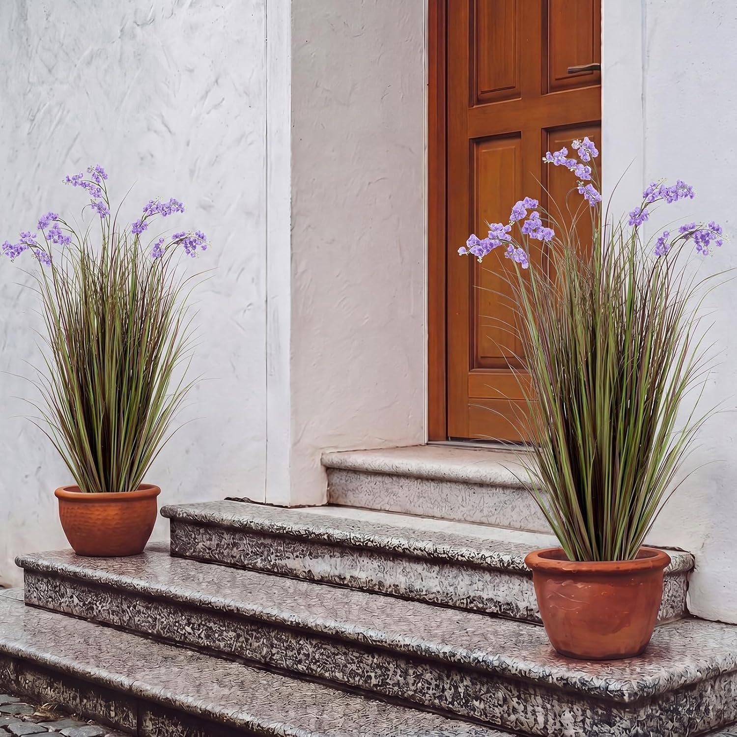 Tall Artificial Grass Plant Potted Artificial Floor Plants / Purple / 4 Ft / Set of 2