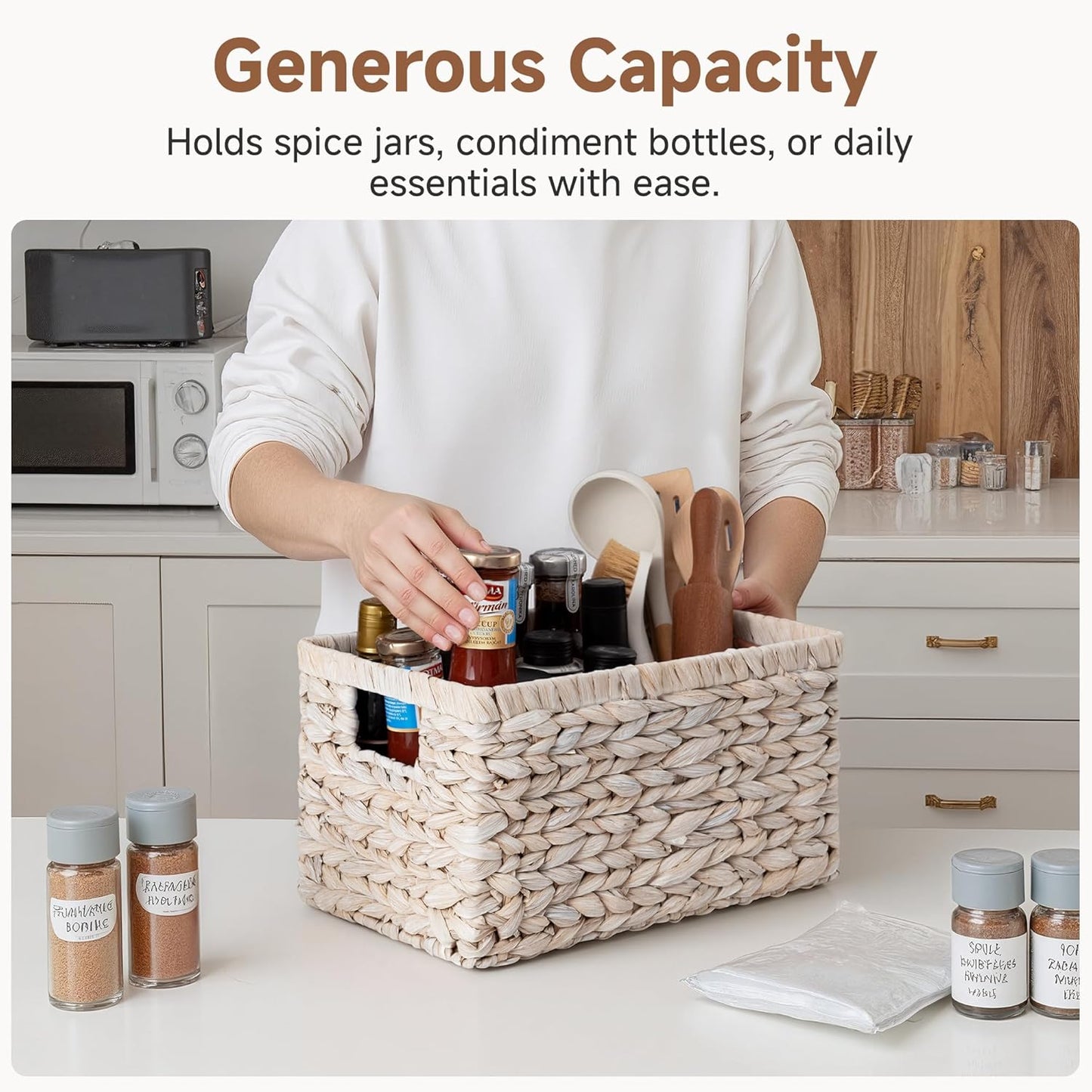Wicker Storage Baskets for Organizing / White / 2 x 13