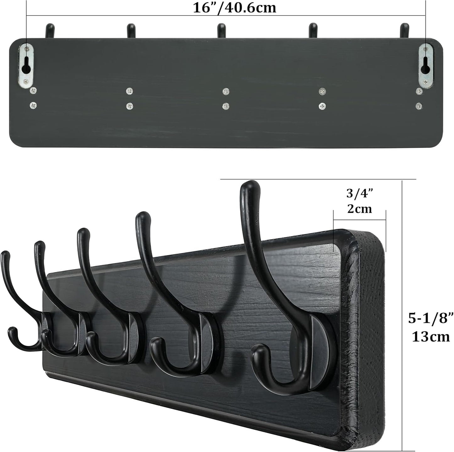 WEBI Coat Rack Wall Mount,Coat Hanger Wall,16" Hole to Hole,Coat Hooks Wall Mounted,Hook Rack,5 Hooks for Hanging
