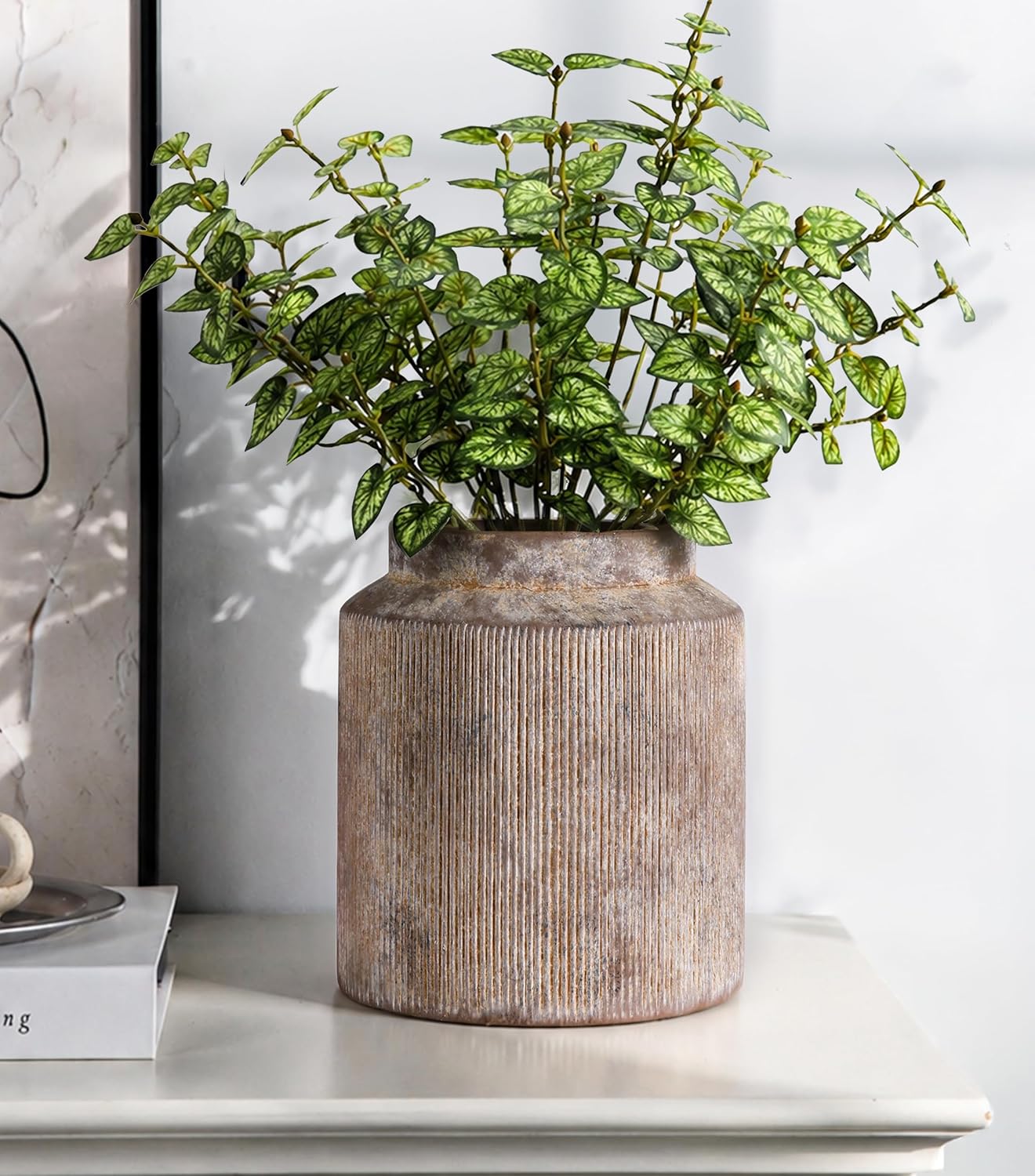 Ceramic Flower Vase Rustic Vases Modern Vase Short Wide Mouth Vases / Terracotta / 7 Inch