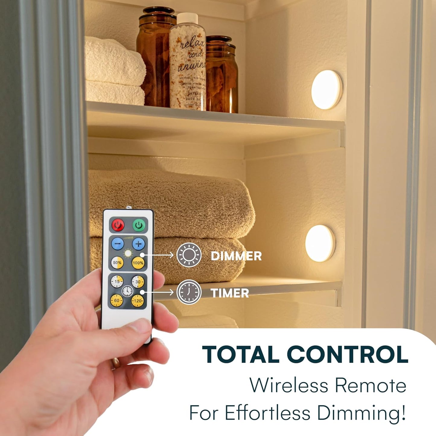 Stick On Push Lights - 6 Pack Remote Controlled LED Lights Under Cabinets - DIY Stick On Lights for Closet, Counter