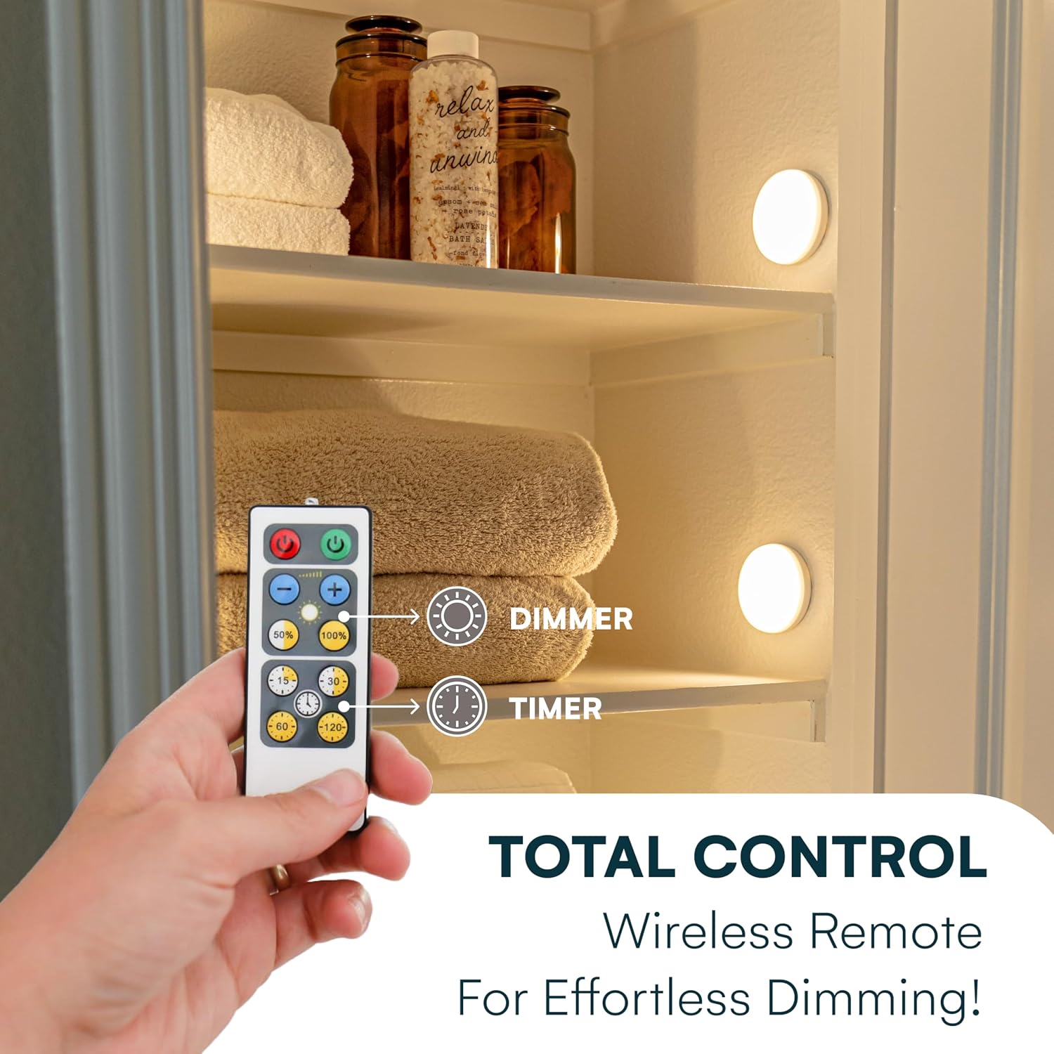 Stick On Push Lights - 6 Pack Remote Controlled LED Lights Under Cabinets - DIY Stick On Lights for Closet, Counter