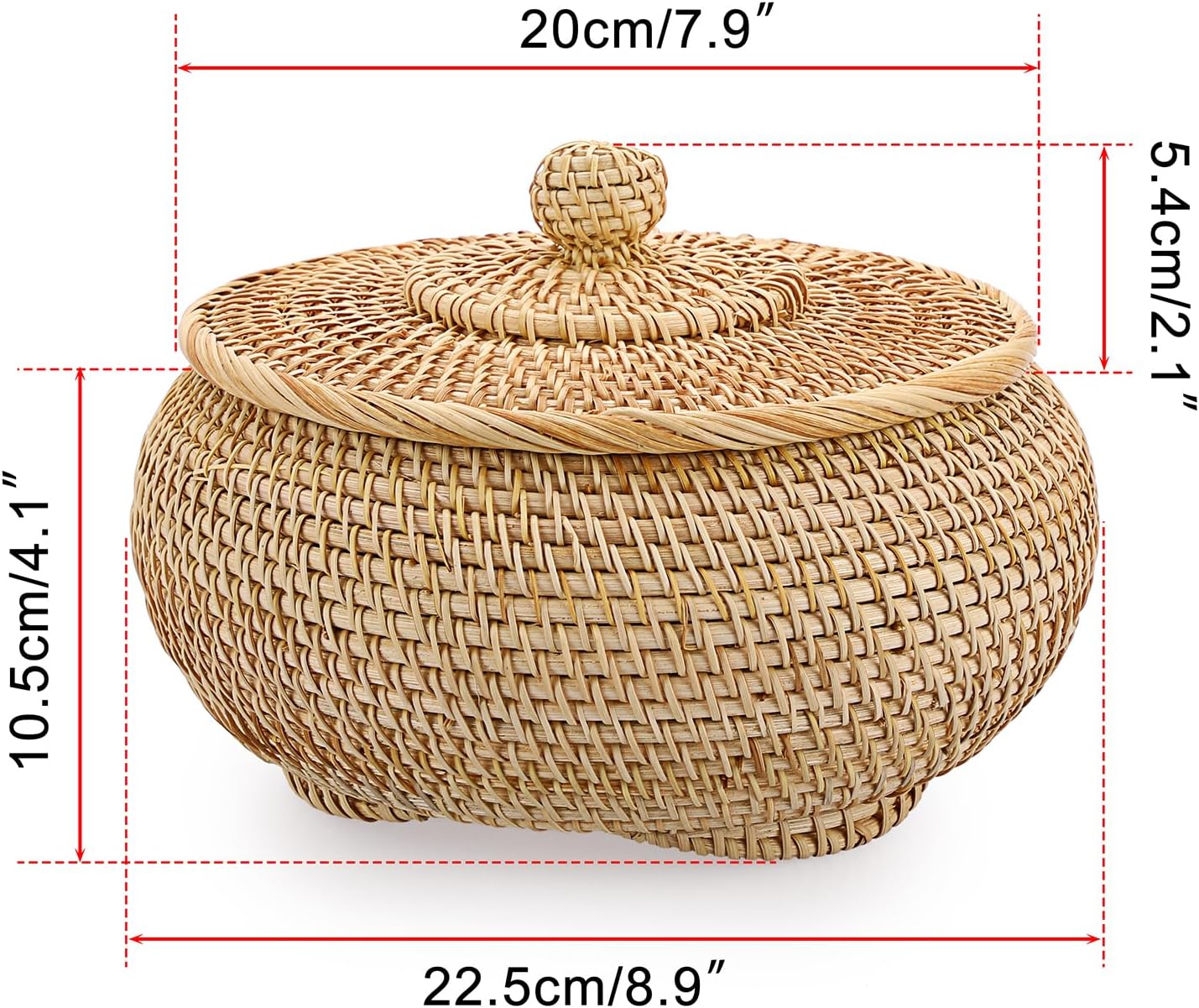 Round Rattan Basket Box / Small,7.9"d x 4.1"H / Natural Color