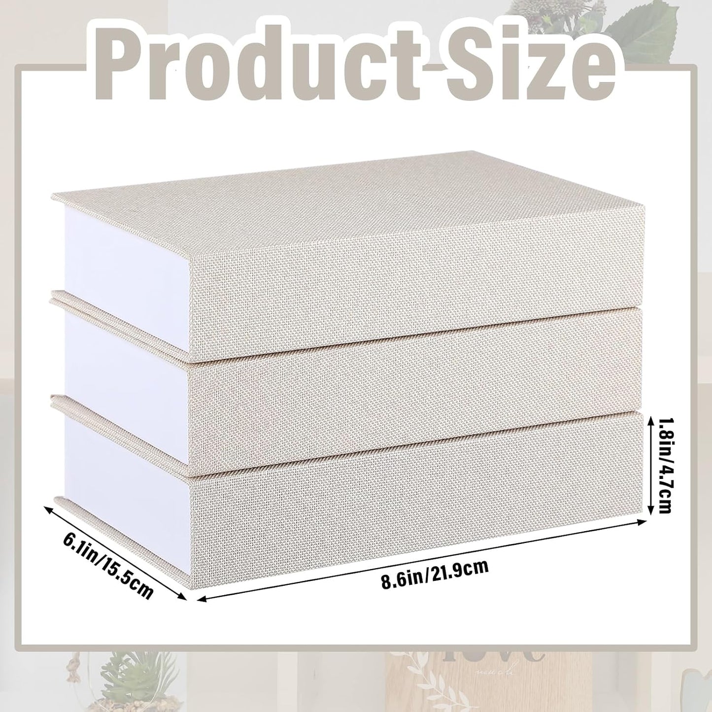 Fake Book Box Neutral Linen Book Box Decorative Faux Prop / 8.6 x 6.1 x 1.8 / Rice White / Set of 3