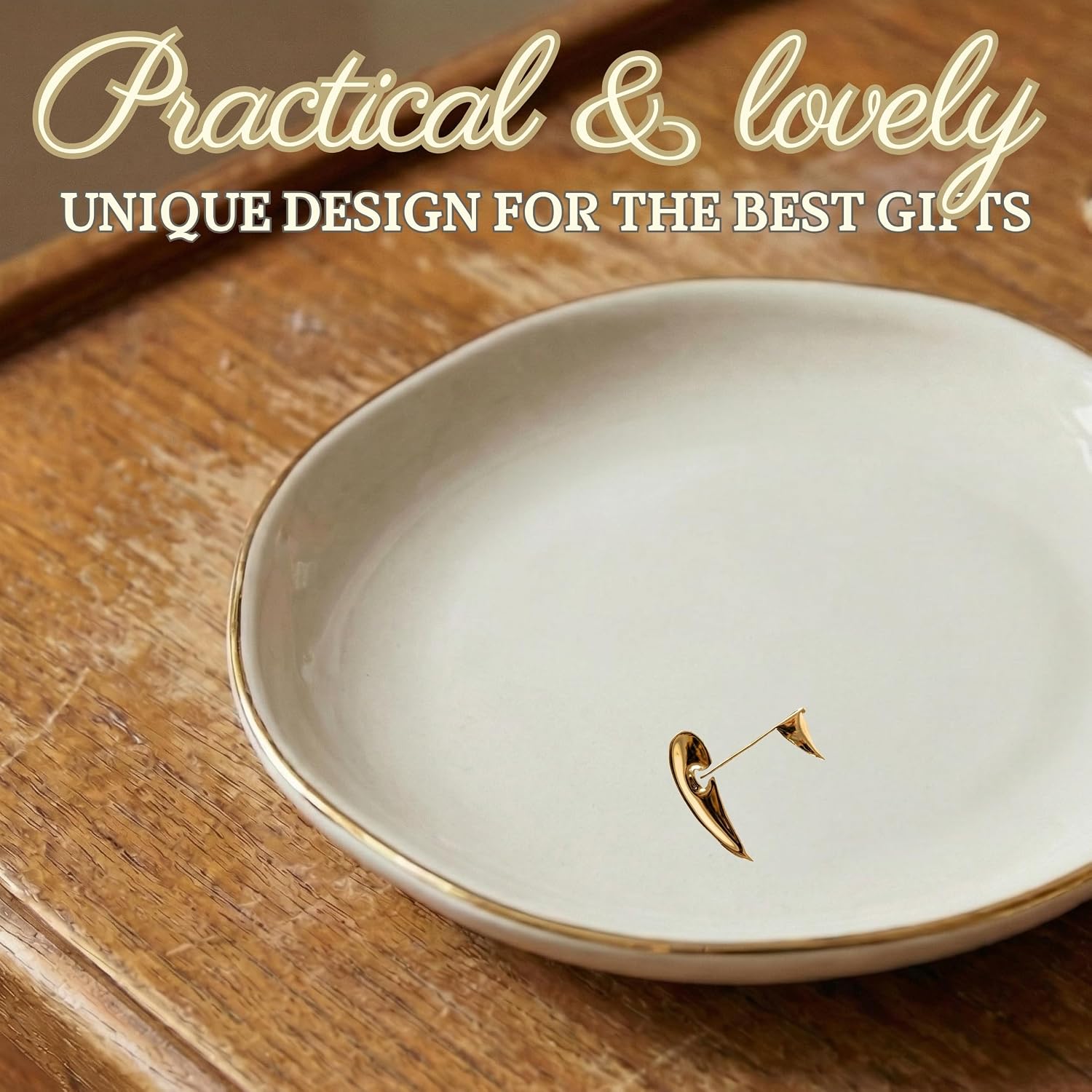 4.75" Handcrafted Ceramic Ring Dish / Gold