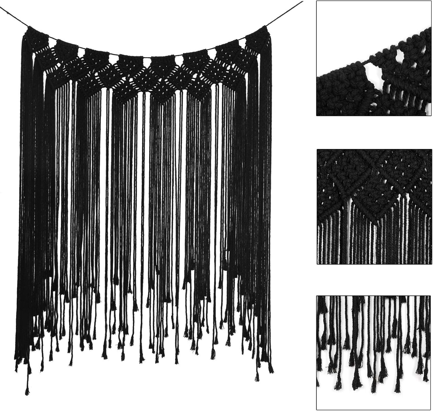 Macrame Wall Hanging Modern Chic Woven Wall Art Tapestry Boho Wedding Living Room Gallery / Black