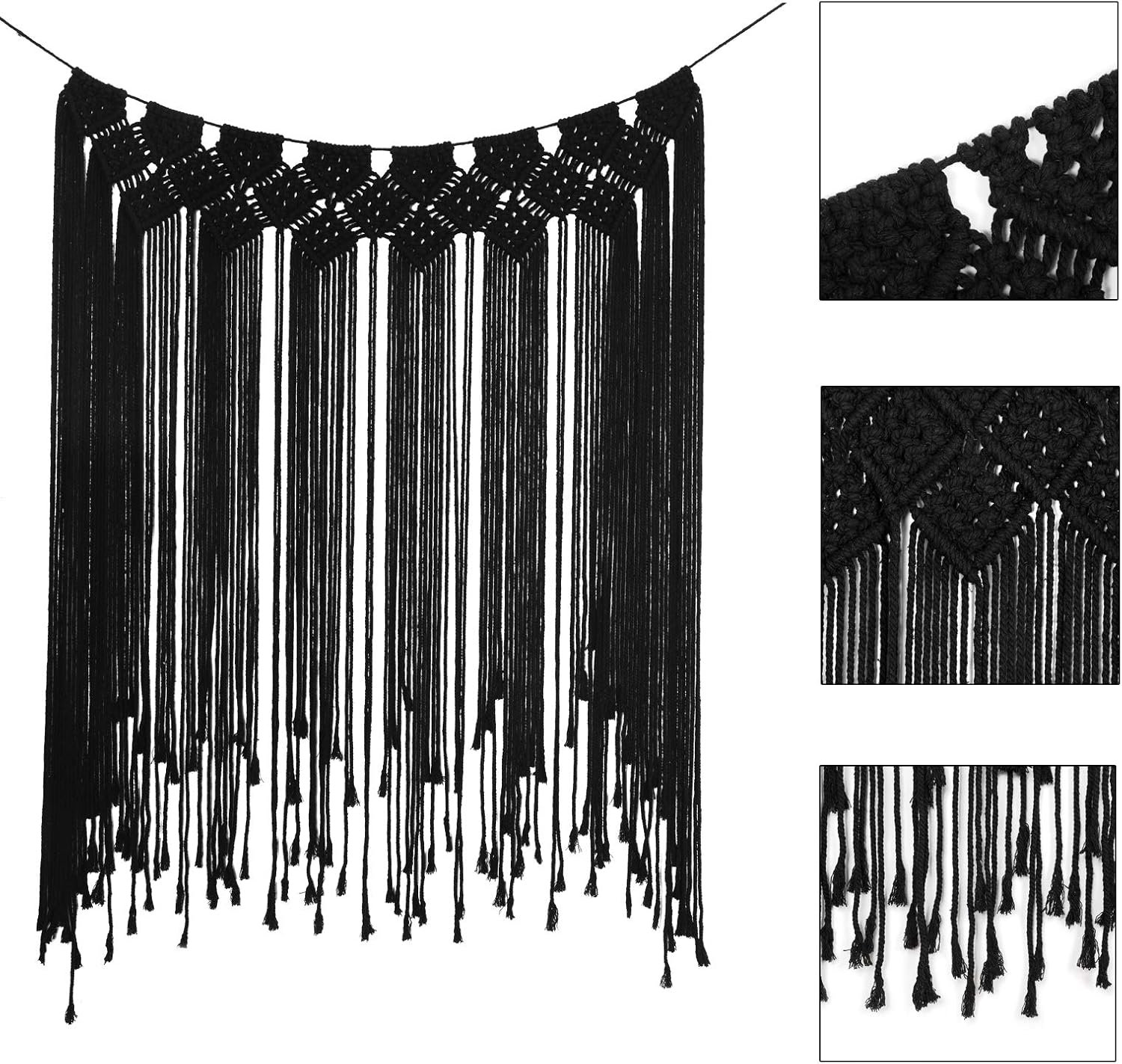 Macrame Wall Hanging Modern Chic Woven Wall Art Tapestry Boho Wedding Living Room Gallery / Black