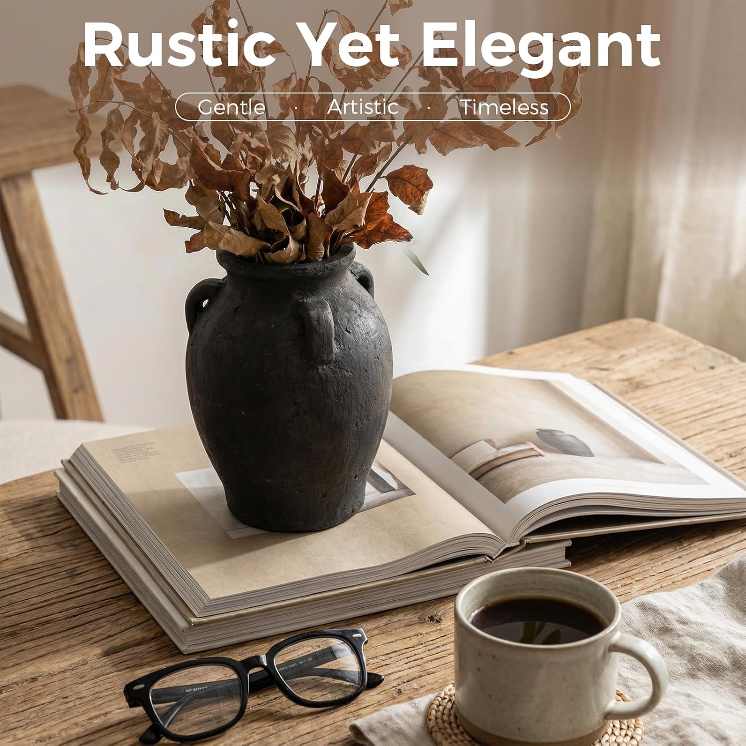 Rustic Ceramic Distressed Vase / 9.5 Inch-3 Ears / 9.5 Inch