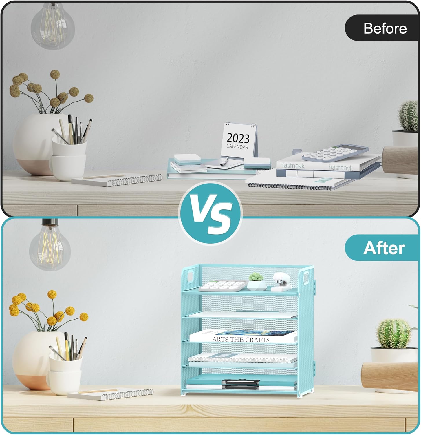 5 Trays Paper Organizer Letter Tray with Handle-Mesh Desk File Organizer, Paper Sorter Desk Organizer for Office, Home