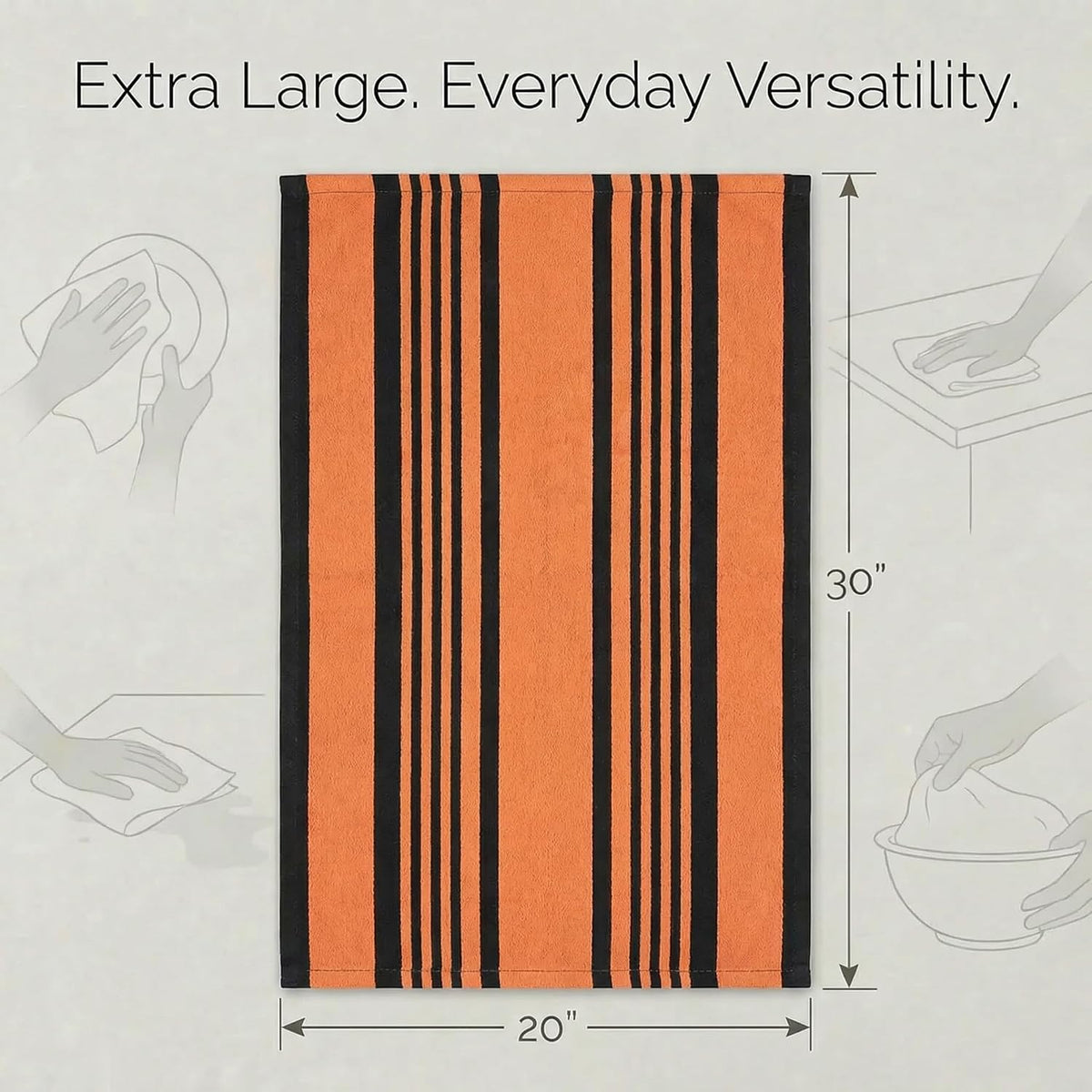 Urban Villa Kitchen Towels Cotton Dish Towels 20”x30” (Set of 6) Orange Blk