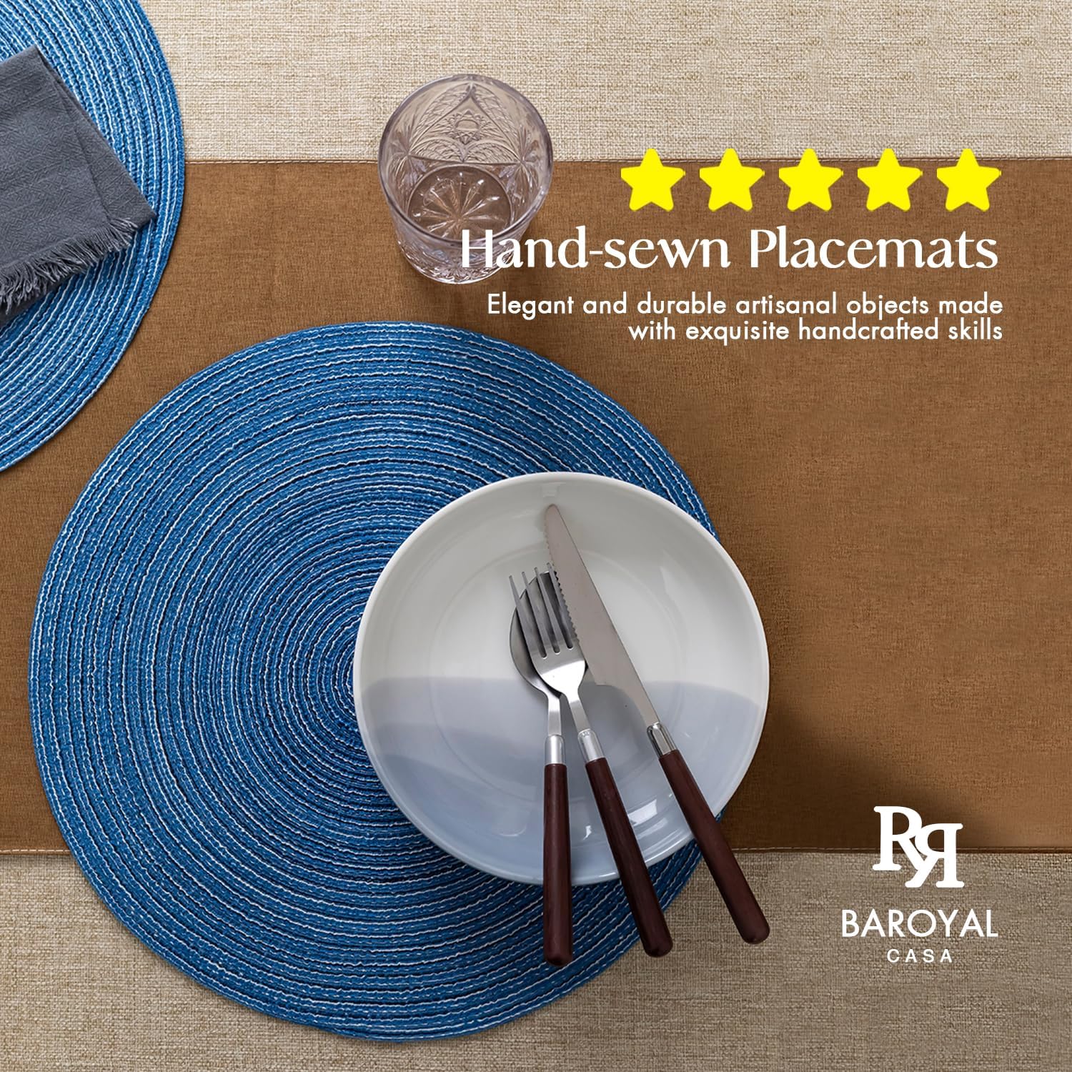 BARoyal Round Placemats Set of 12 Woven Placemats Washable Braided Table Mats for Dining Table Heat Resistant Non-Slip