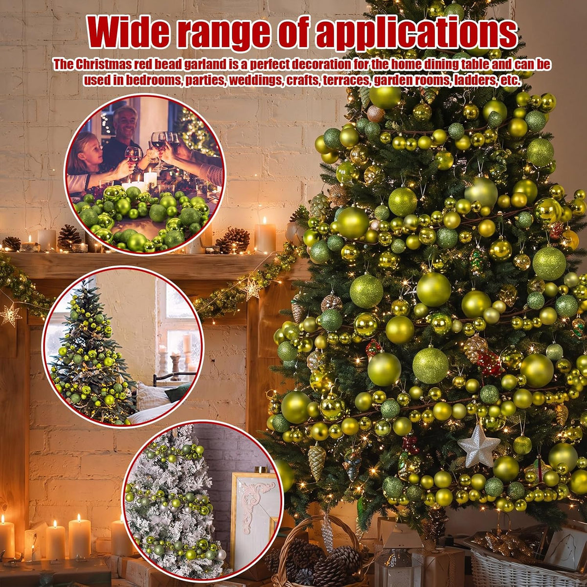 2 Pcs 6 ft Christmas Ball Ornament Garland, Light Green | Bauble Bulb Christmas Tree Ball Decoration Shatterproof