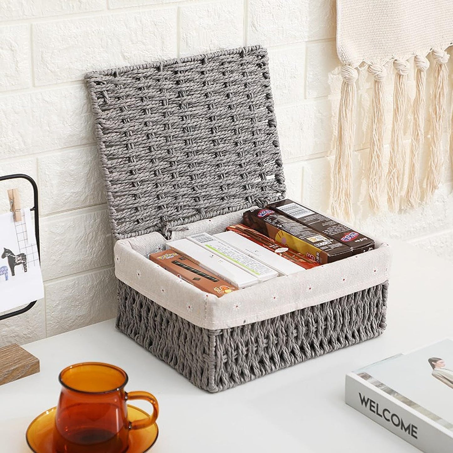 GIB Small Wicker Storage Baskets / Grey