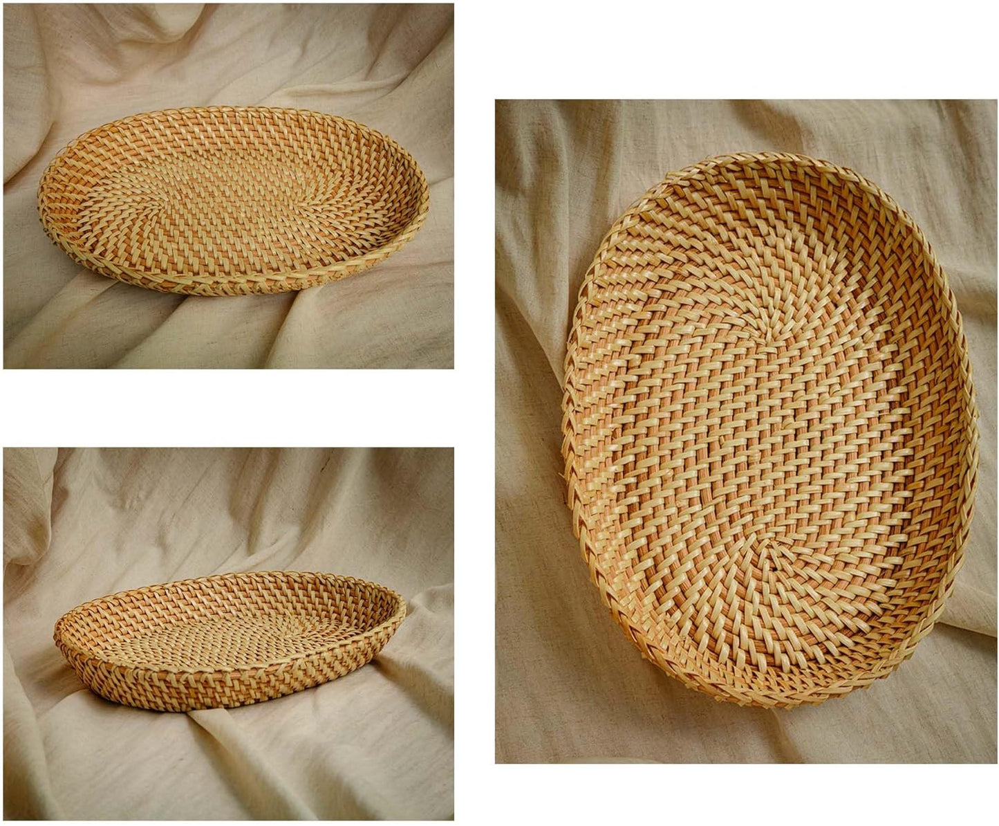 Rattan Bread Basket for Serving " Oval Wicker Fruit Tray Handmade Small / 12 x 8 x 2 / Natural