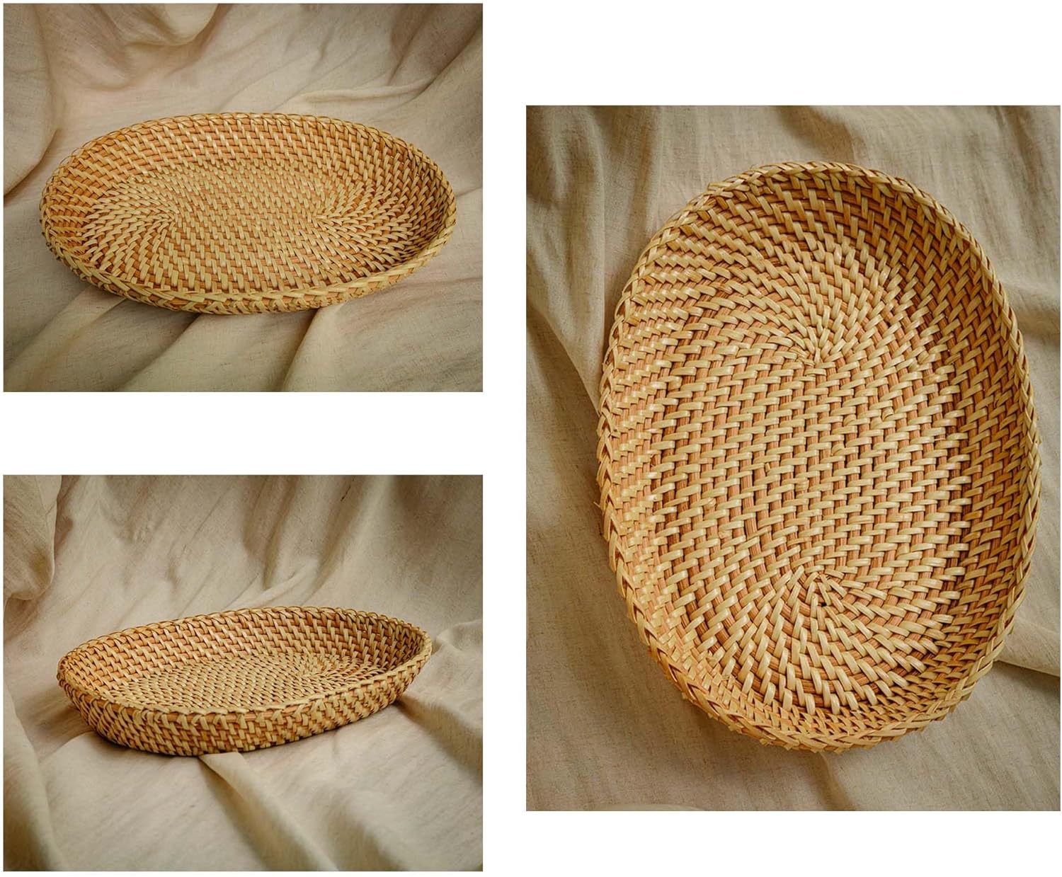 Rattan Bread Basket for Serving " Oval Wicker Fruit Tray Handmade Small / 12 x 8 x 2 / Natural