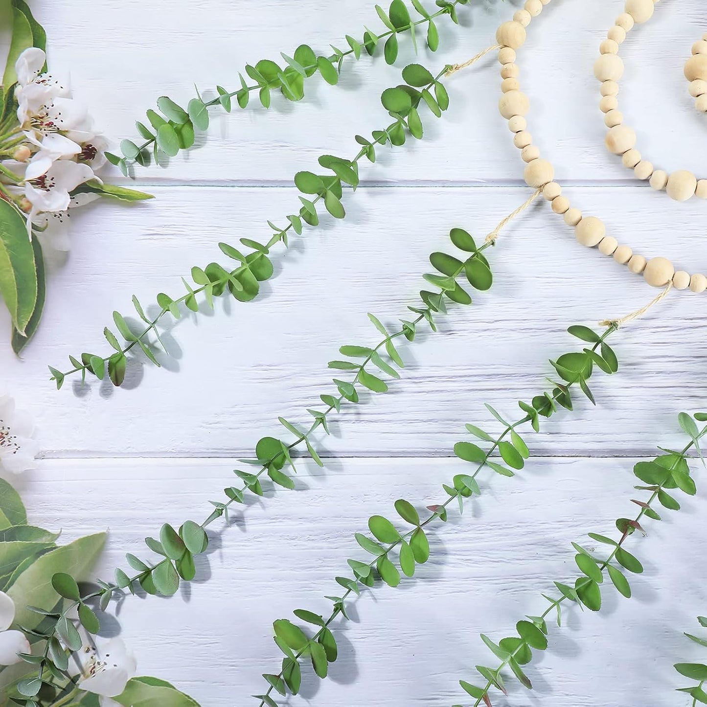 Hanging Eucalyptus Boho Wall Decor Large Boho Bedroom Wall Hanging Wooden Bead Garland / Natural