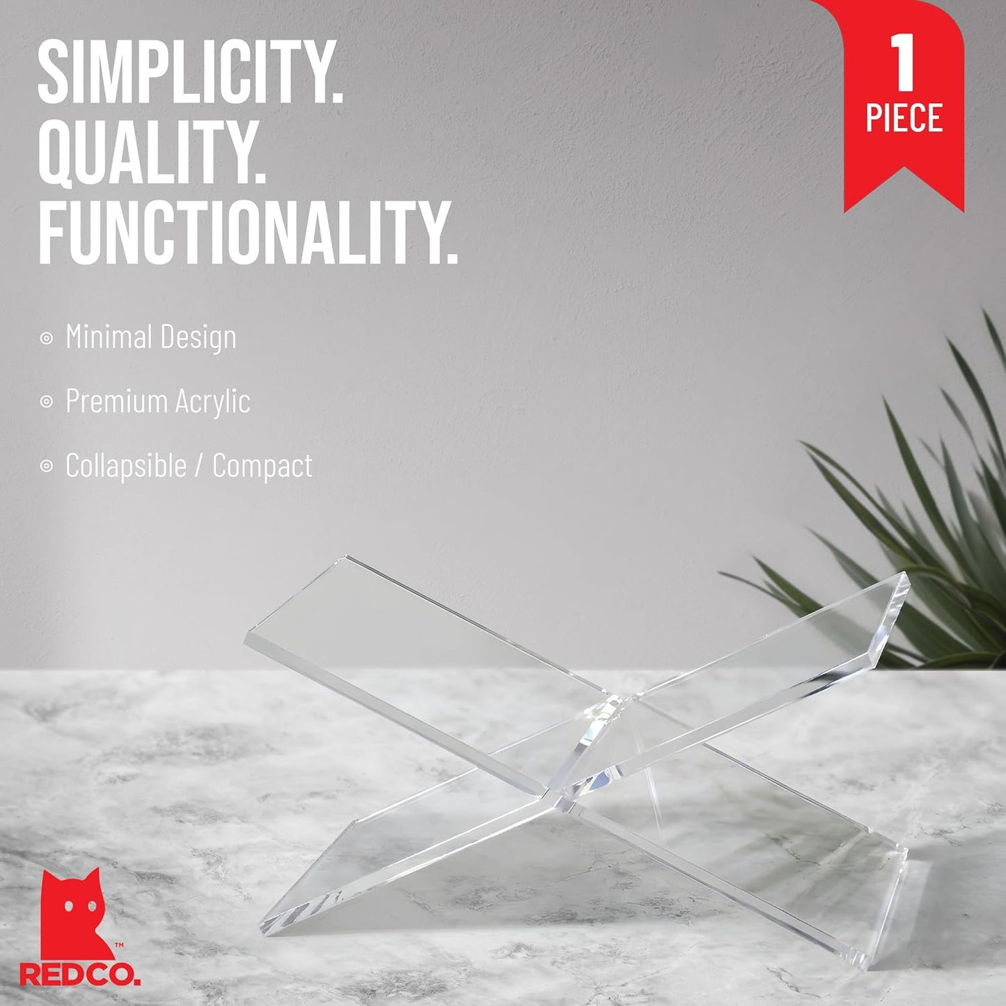 Transparent Acrylic Book Holder 2 Piece Reading Stand for Open and Closed Books / Clear