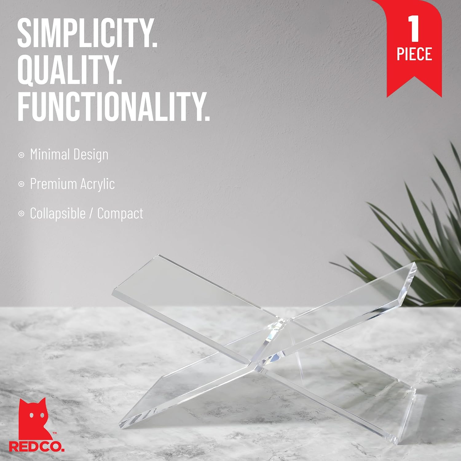 Transparent Acrylic Book Holder 2 Piece Reading Stand for Open and Closed Books / Clear