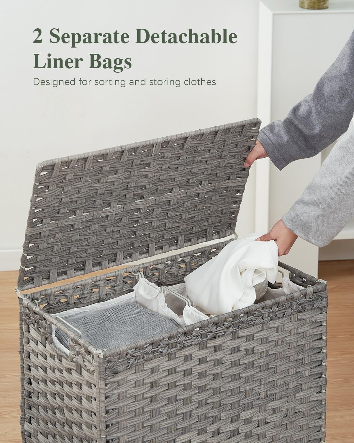 112 L Handwoven Rattan Wicker Laundry Basket / Gray / 112 L - 29.6 Gal