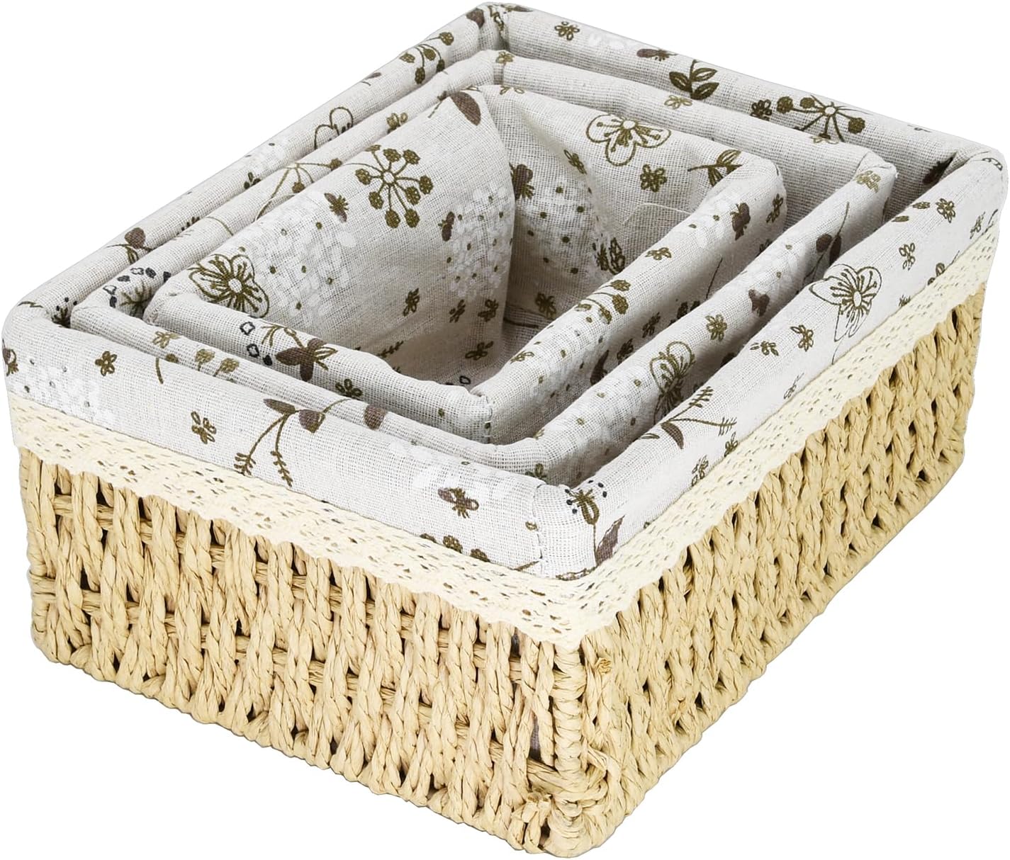 Decorative Paper Rope Storage Baskets Hand-Woven Wicker Nesting Bins / Set of 3