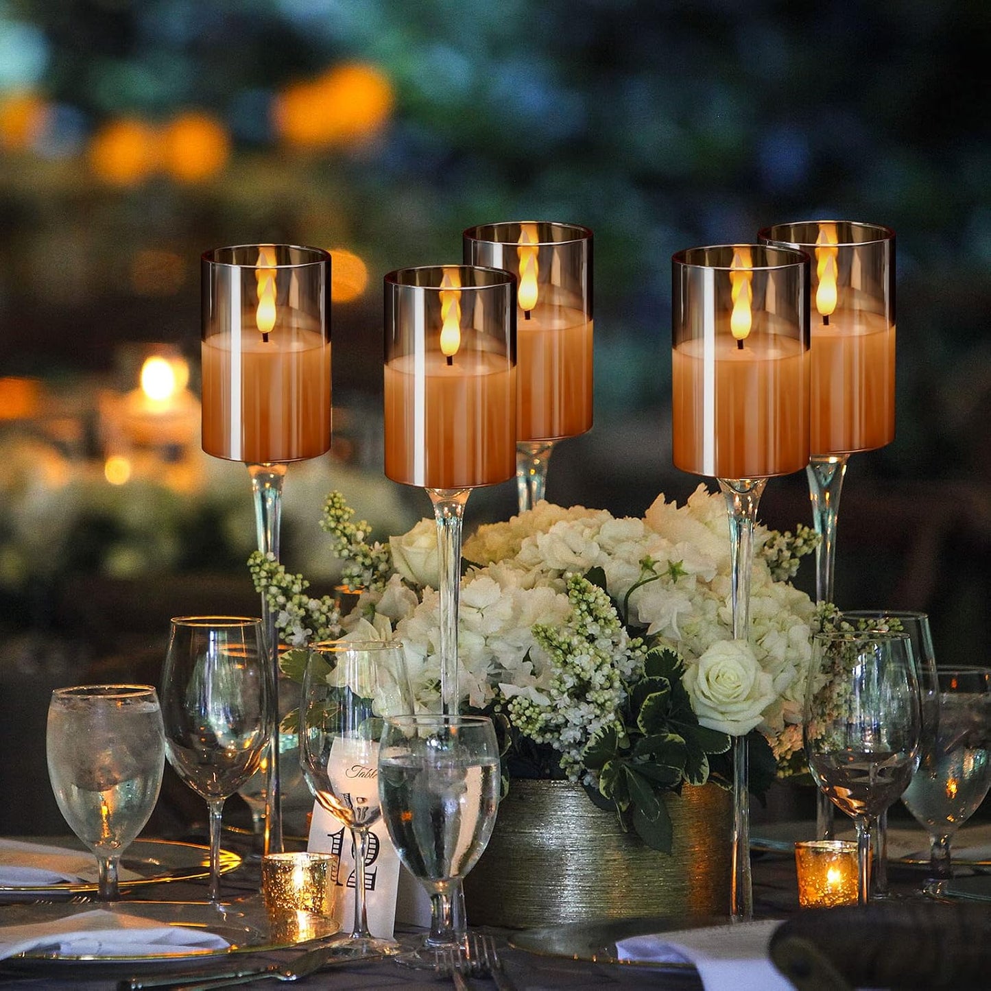 Glass Flameless Votive Candles with Remote, Battery Operated, 6Pack Gold | 2x3" Glass & Real Wax, 2/4/6/8H Timers, 2