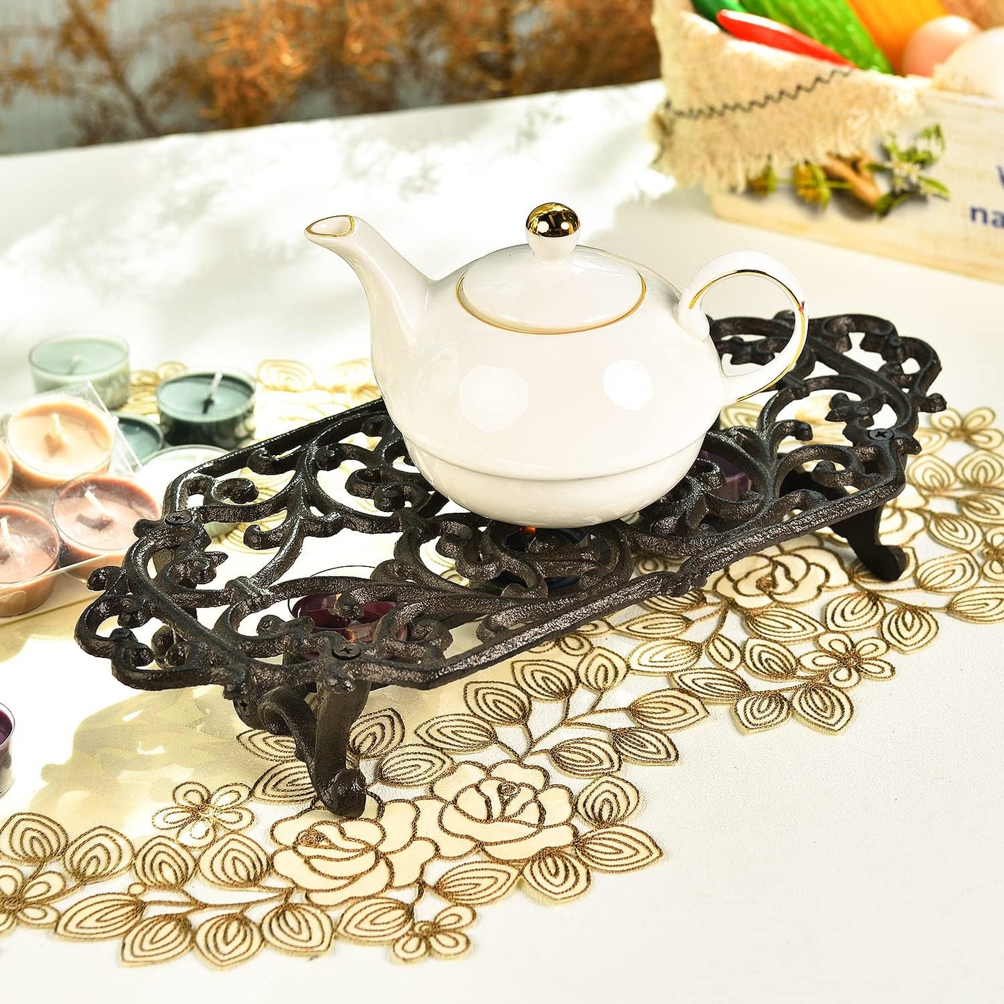 Sungmor Heavy Duty Cast Iron Teapot Dish Warmer Stable Holder for Tealight Stand | Tealight Warmer Decorative Stove for