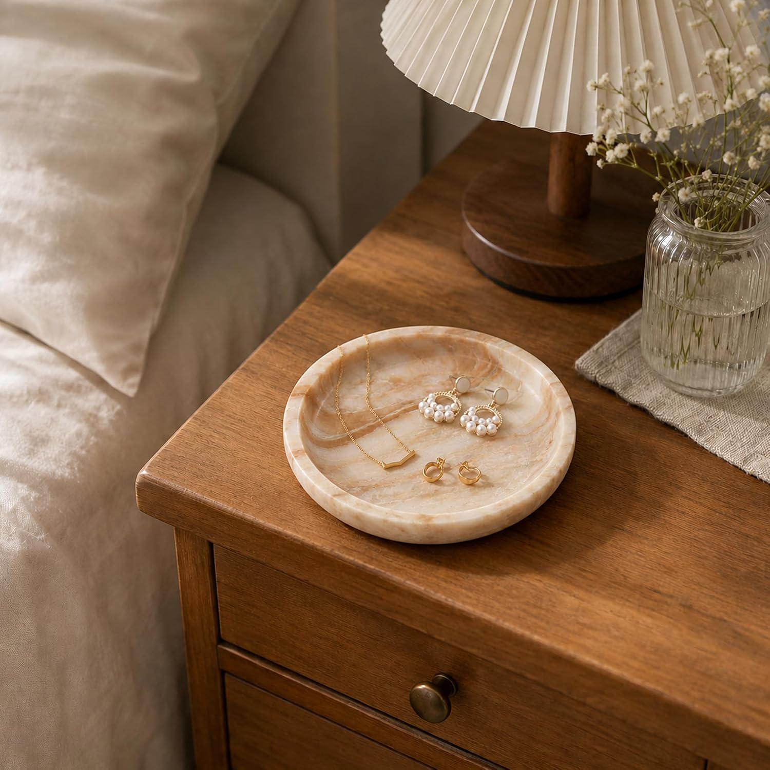 Small Marble Jewelry Tray Key Plate Holder Dish Trinket Decor Catch All / Calacatta Glod / Natural