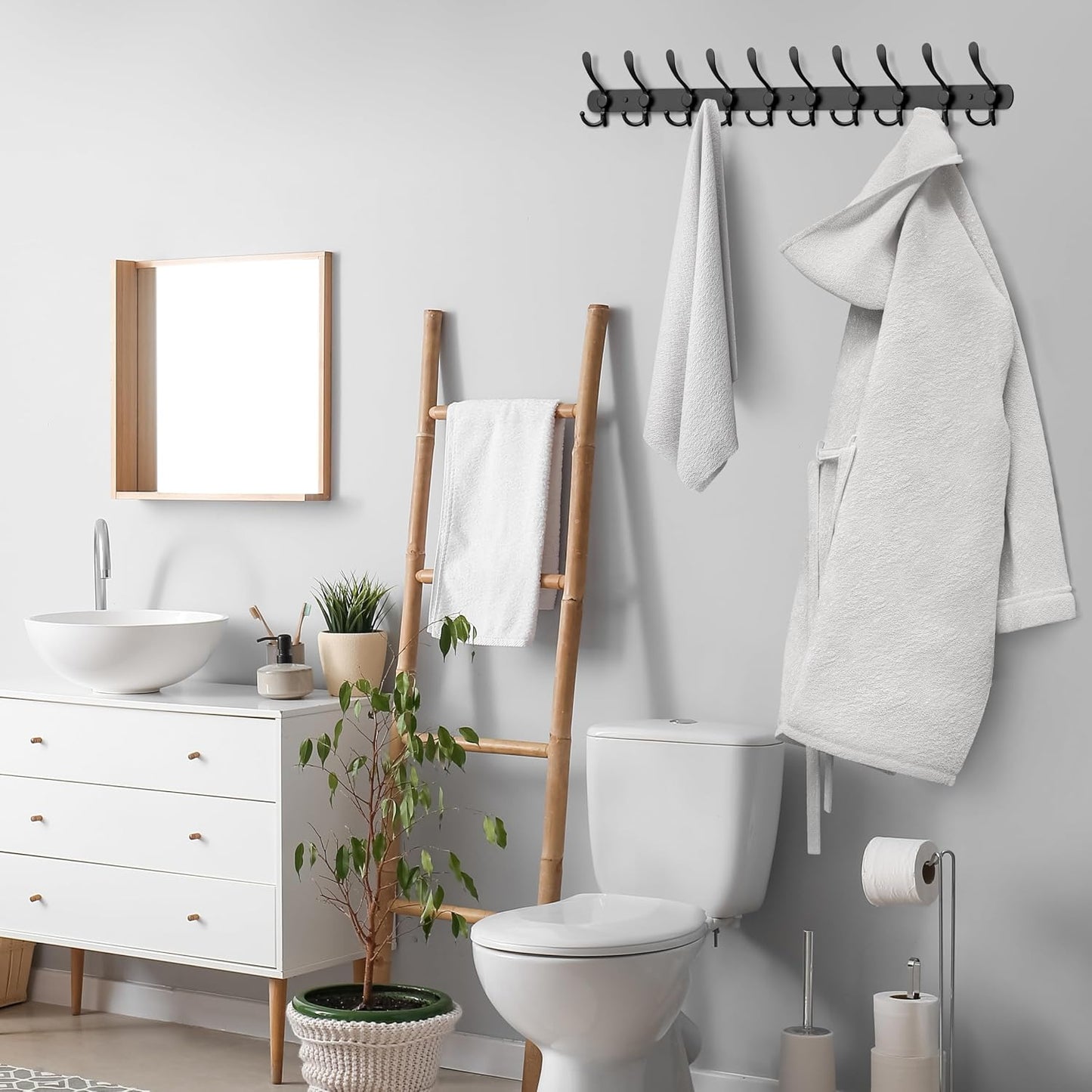 Coat Rack Wall Mount with 10 Tri Hooks – 32 Inch Stainless Steel Coat Hook Rack, Heavy Duty Wall Mounted Organizer for