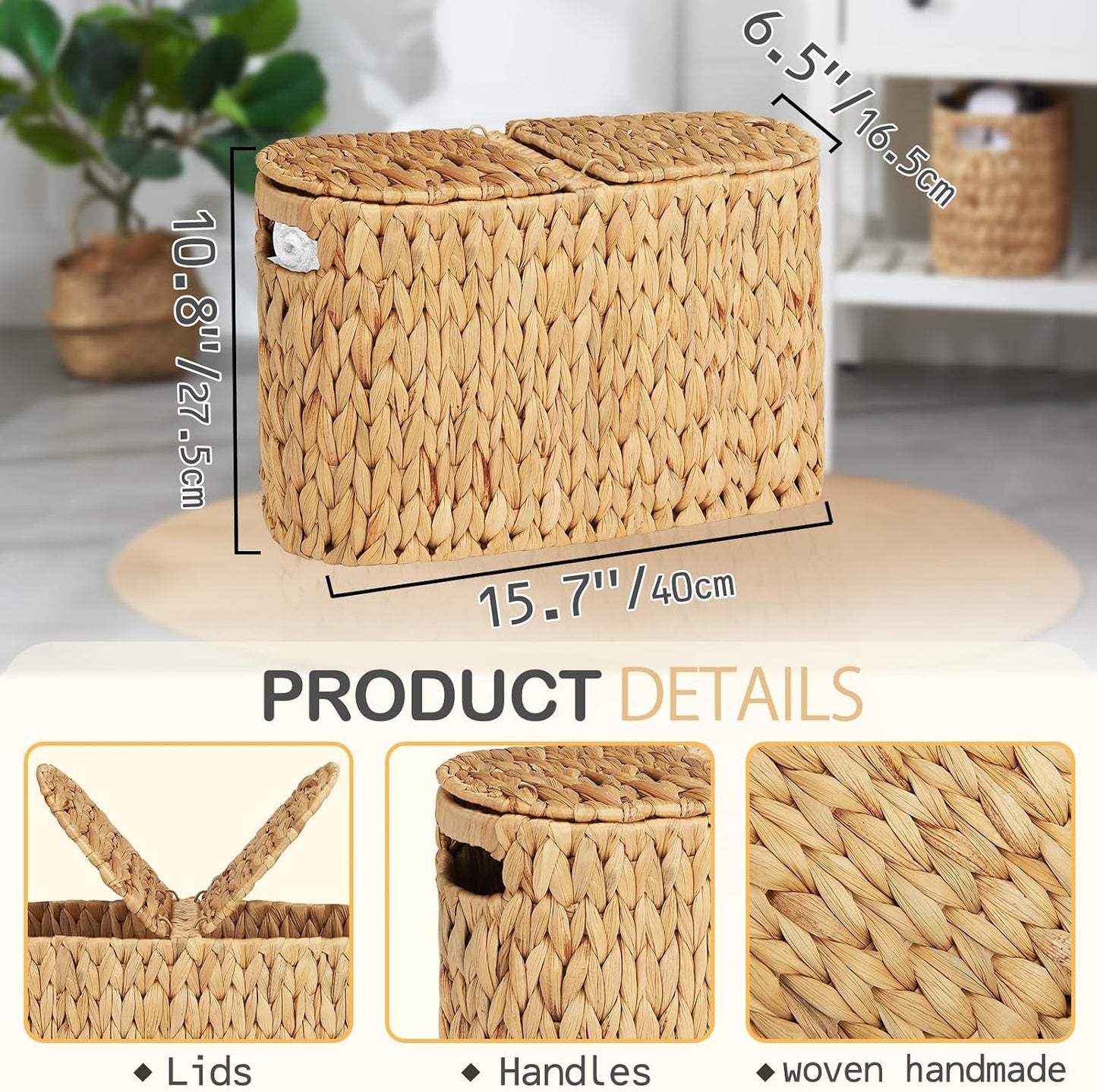 Water Hyacinth Wicker Toilet Paper Storage Holder / Natural / for 6 Rolls