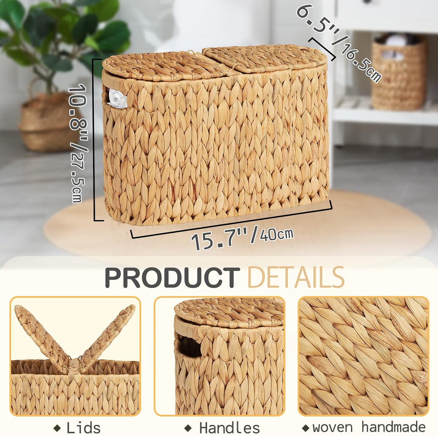 Water Hyacinth Wicker Toilet Paper Storage Holder / Natural / for 6 Rolls