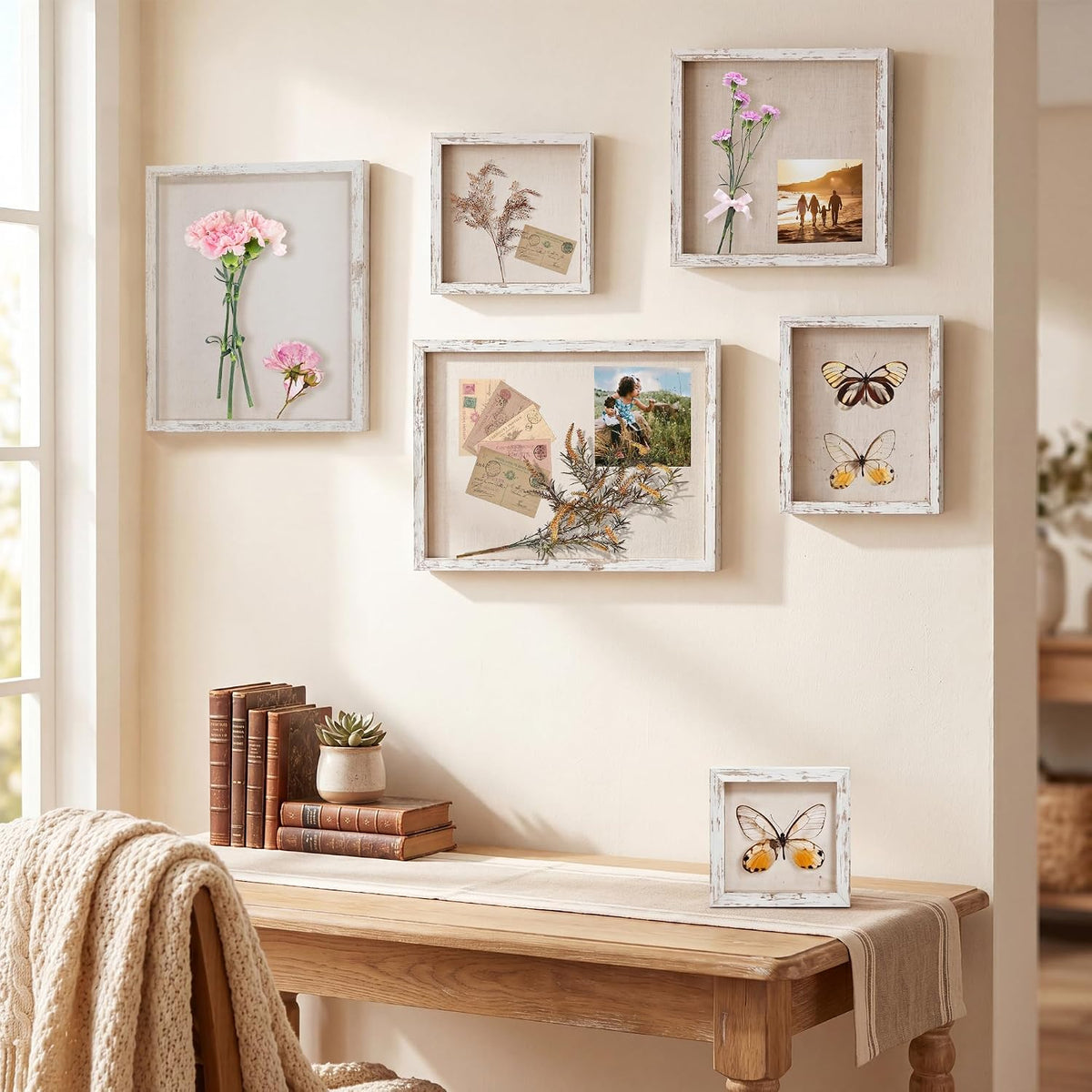 12x16 Large Shadow Box Picture Frame Display Case with Soft Linen Back, Distressed White Wooden Memory Shadow Box Frame