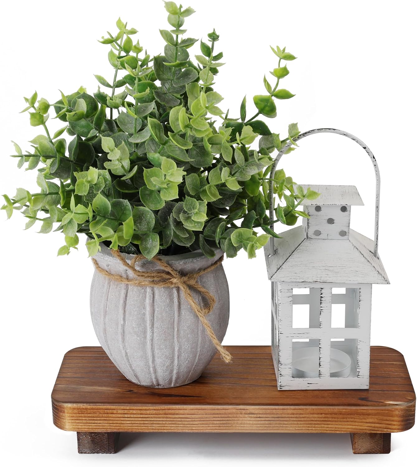 Farmhouse Wood Tray Rustic Wooden Pedestal Decorative Wood Riser / Dark Brown / 3.9"lx 1.6"W x 9"H