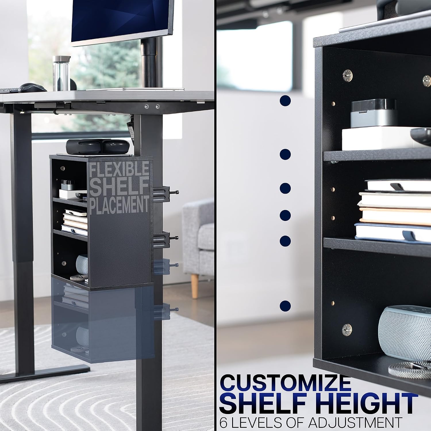 VIVO Black Clamp-on Desk Leg Shelving Unit, Storage Shelves, DESK-SHELF3CL | Multi-Level Storage, Office Accessory