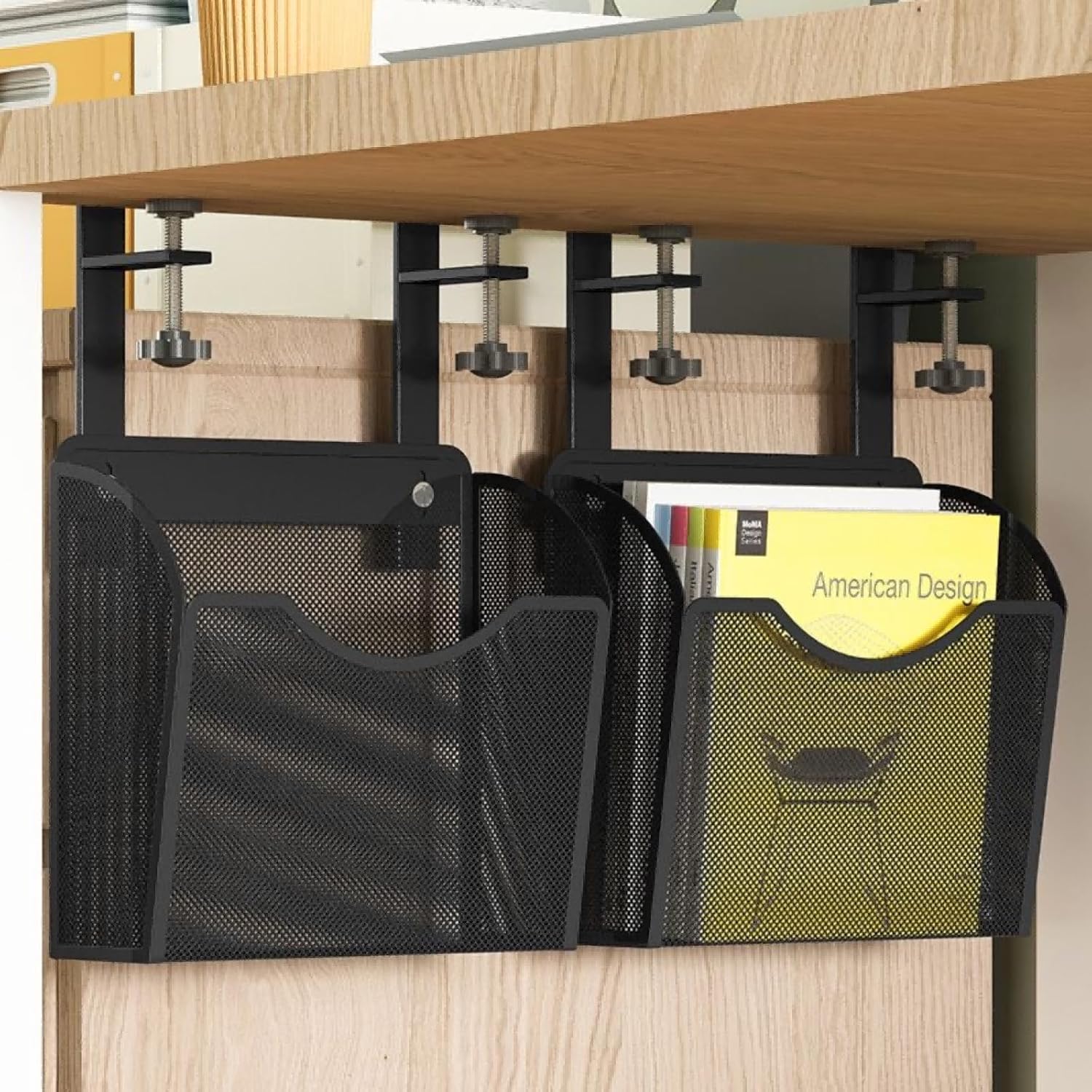 INLDY Under Desk Drawer, Desk Side Storage, Hanging Desks Organizer, Clamp On Mesh Metal Desks Organizer for Office and