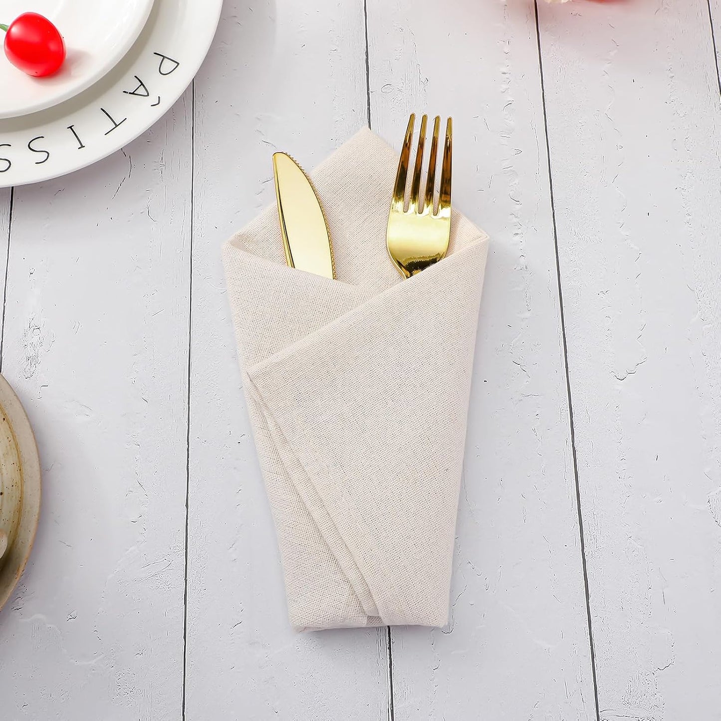 Mixweer Set of 40 Beige Cloth Linen Napkins Bulk Reusable Cotton Dinner Napkin 16 x 16 Inch Washable Pastel Soft Table