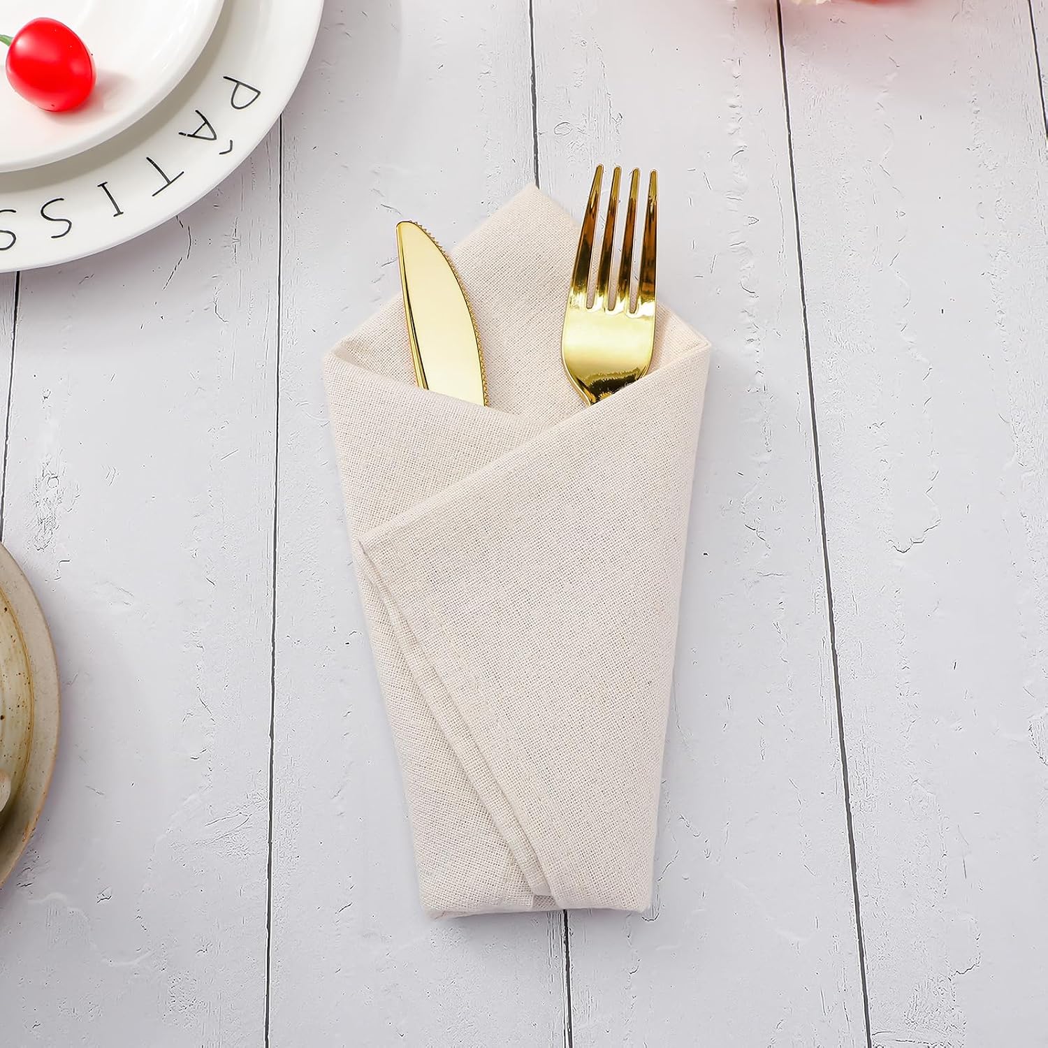 Mixweer Set of 40 Beige Cloth Linen Napkins Bulk Reusable Cotton Dinner Napkin 16 x 16 Inch Washable Pastel Soft Table