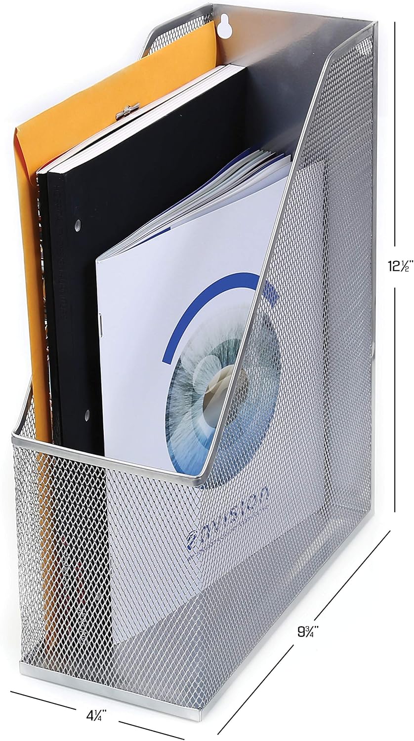 YBM HOME Mesh Steel Deluxe Magazine Rack, Extra Wide, Magazine File Holder 2258-6 (6, Silver)
