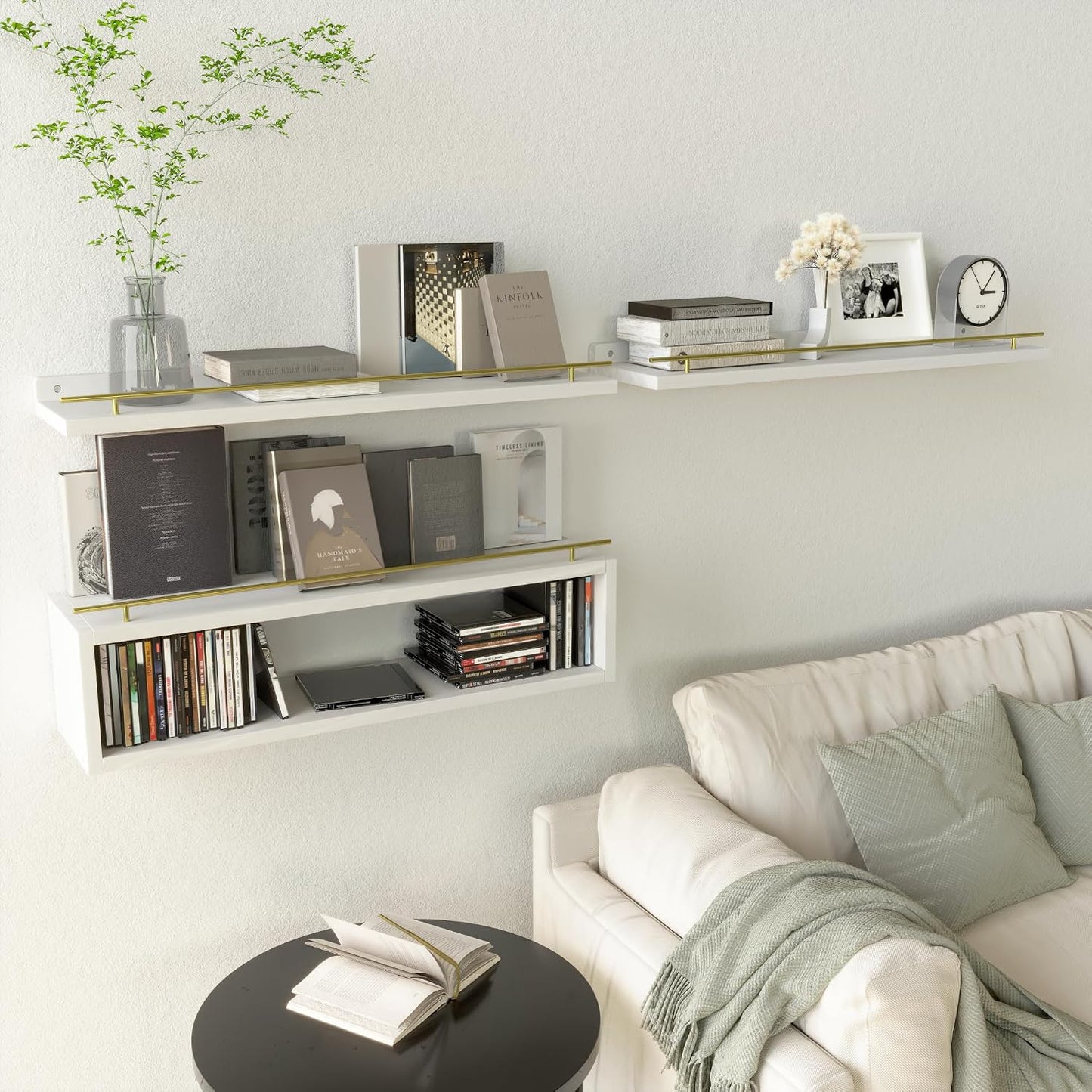 Floating Shelves for Wall 24 inch with Cube Shelf, Wall Shelves with Metal Rail for Decor, Bathroom Organizers and