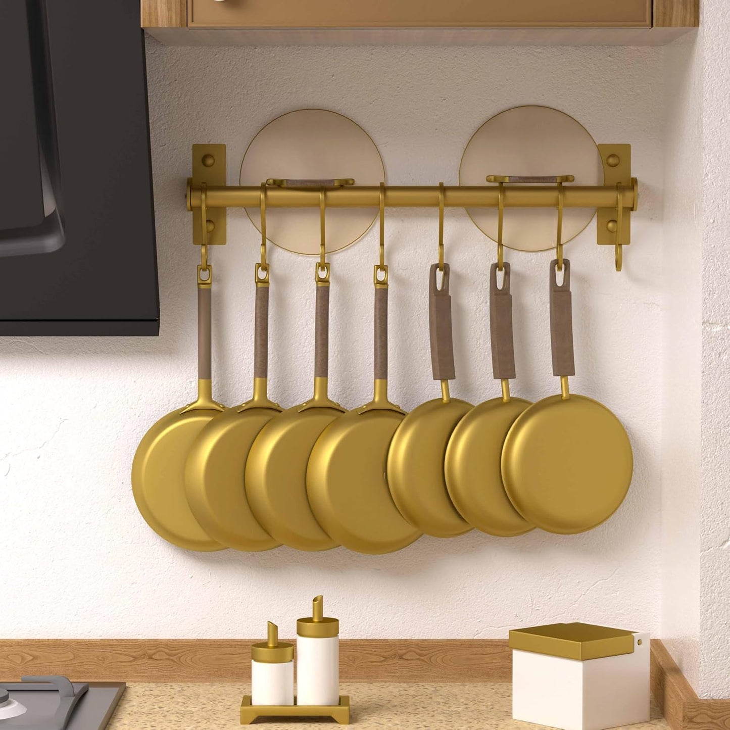Kitchen Utensil Holder Hanger, Pot and Pan Rack Wall Mounted, Kitchen Rail with 8 Hooks for Hanging Cooking Utensils