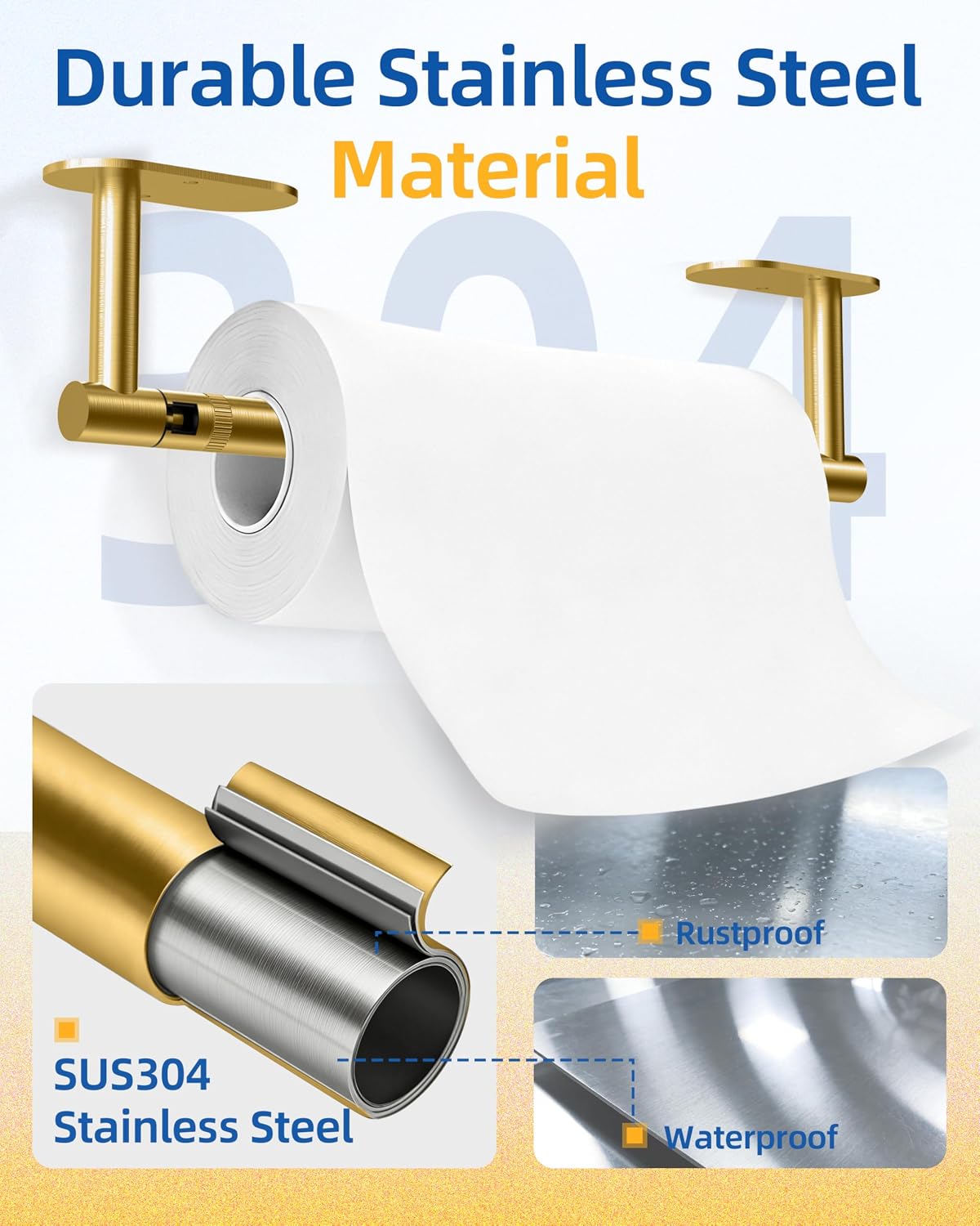 RUACQ Paper Towel Holder Under Cabinet, Stainless Steel, Brushed Gold | Drill Wall Mount or Adhesive, Round Base