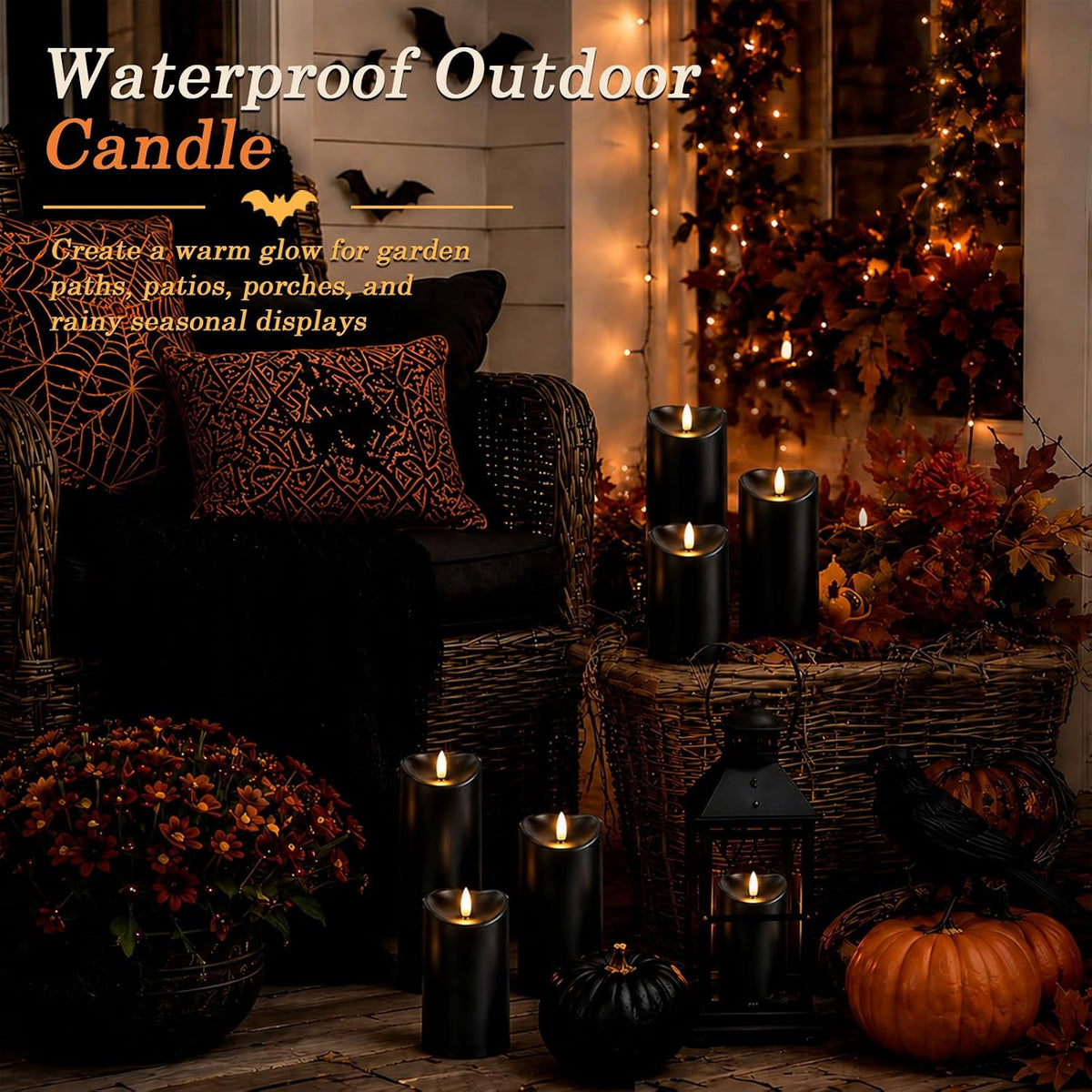 Homemory Halloween Black Waterproof LED Candles with Remote Timer, Set of 6 | Flameless candles