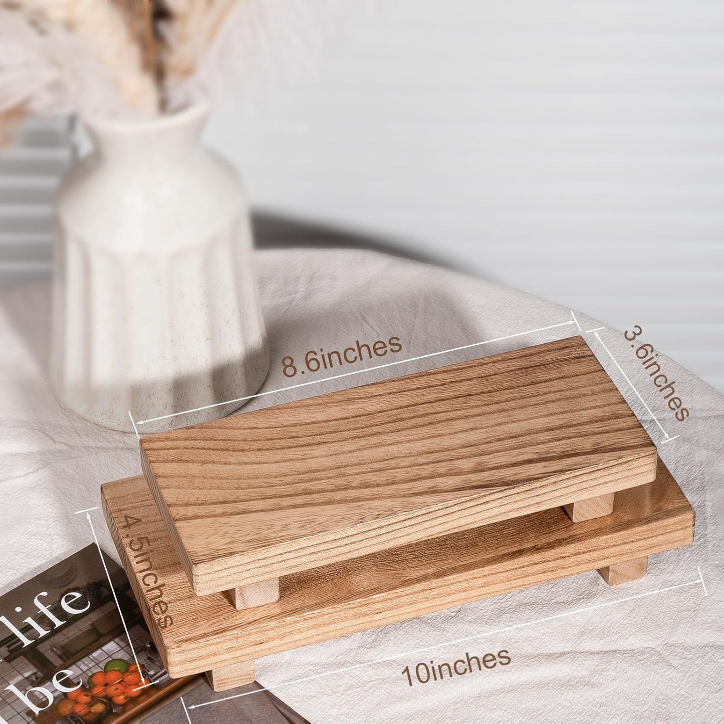 Small Wood Tray Pedestal Stand Farmhouse Bathroom Decor Decorative Wooden / Brown / 10 x 4.5 x 1.6